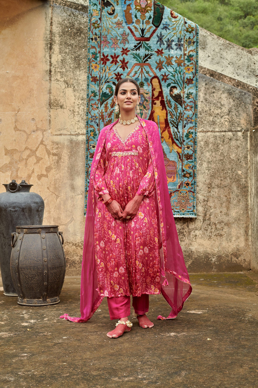 PINK A-LINE KURTA SET