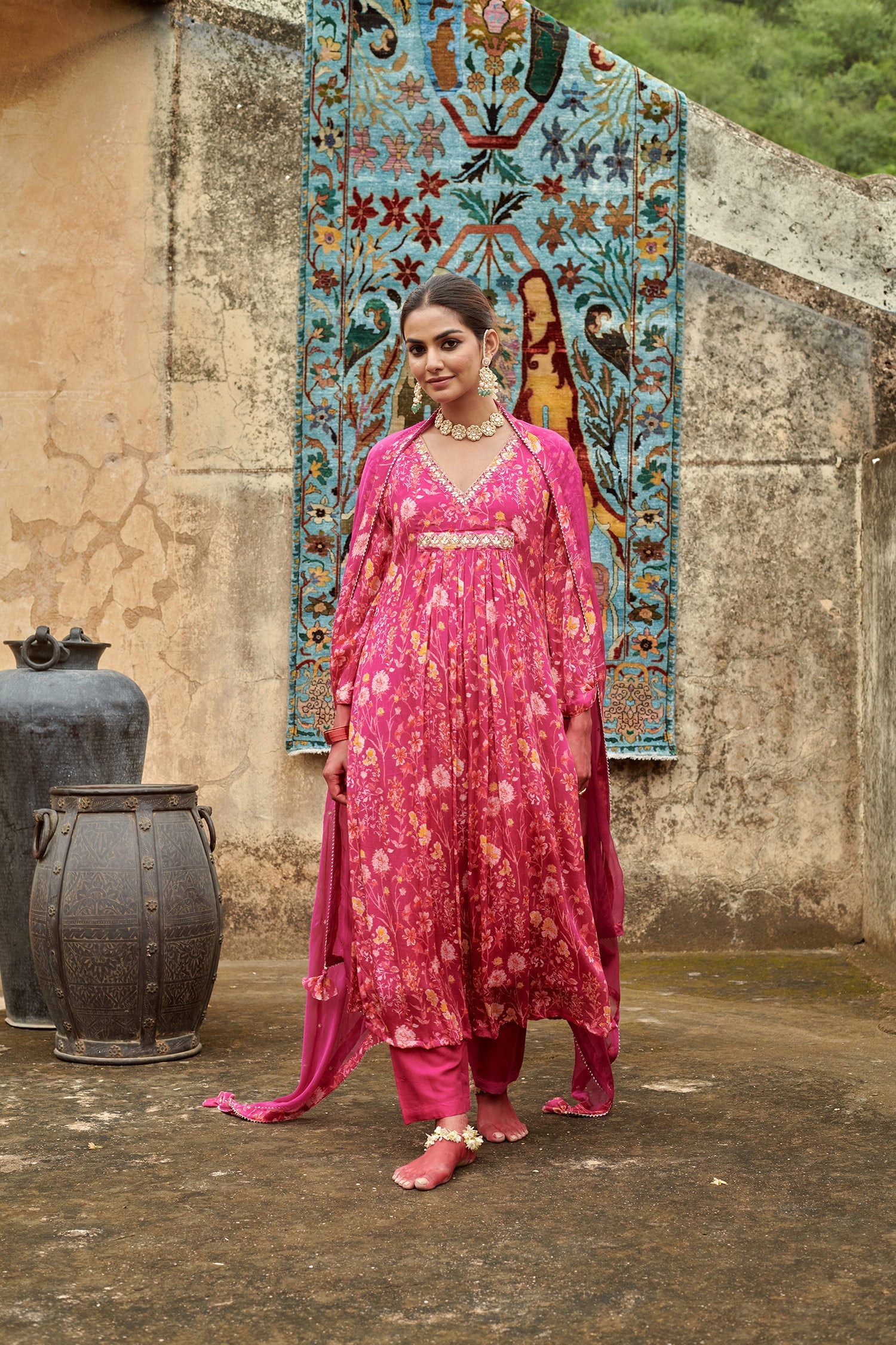 PINK A-LINE KURTA SET