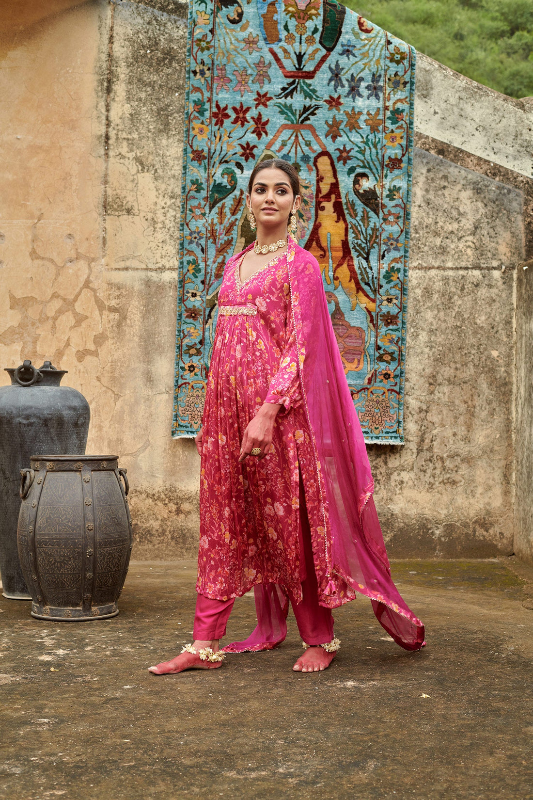 PINK A-LINE KURTA SET