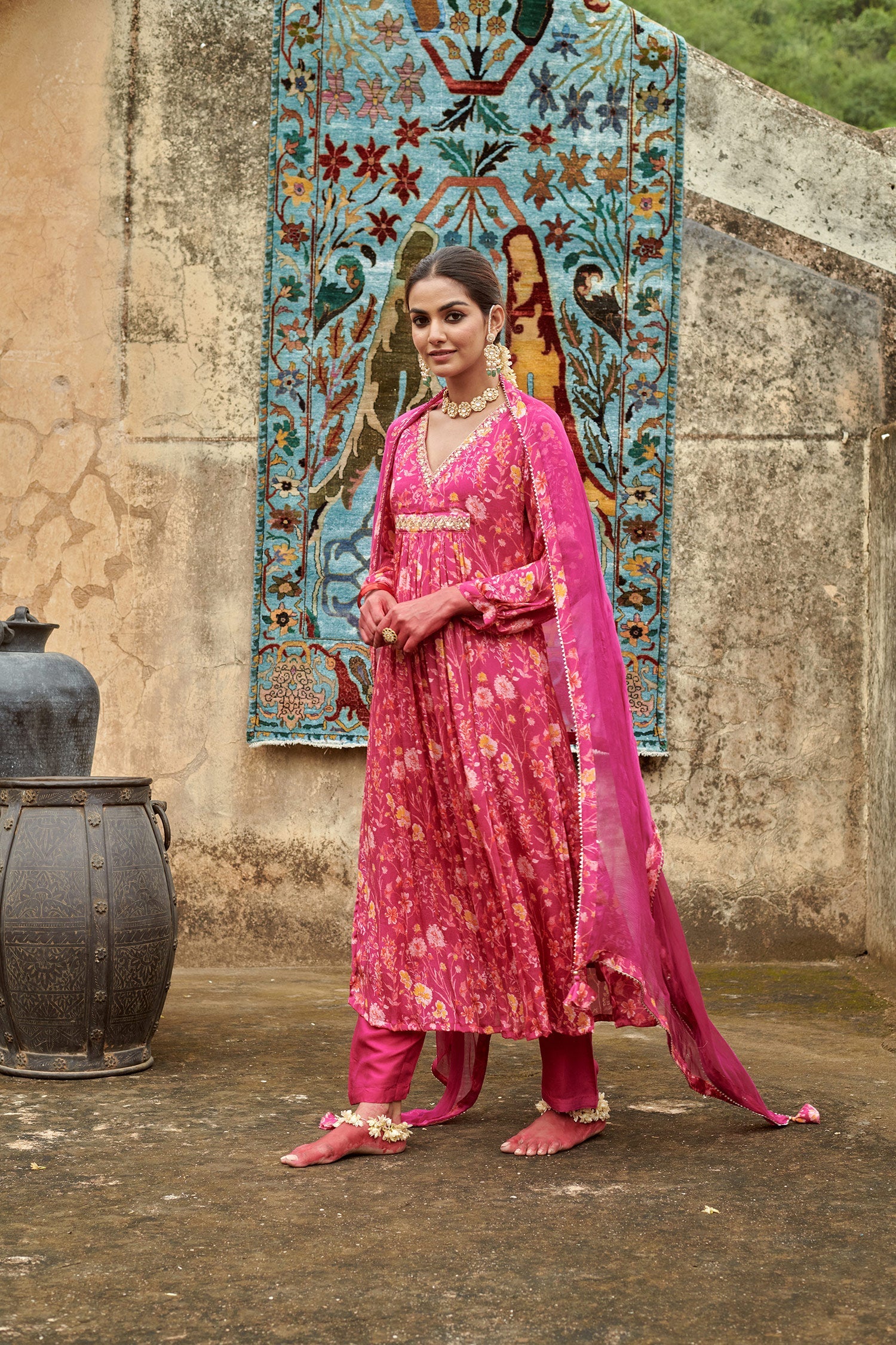 PINK A-LINE KURTA SET