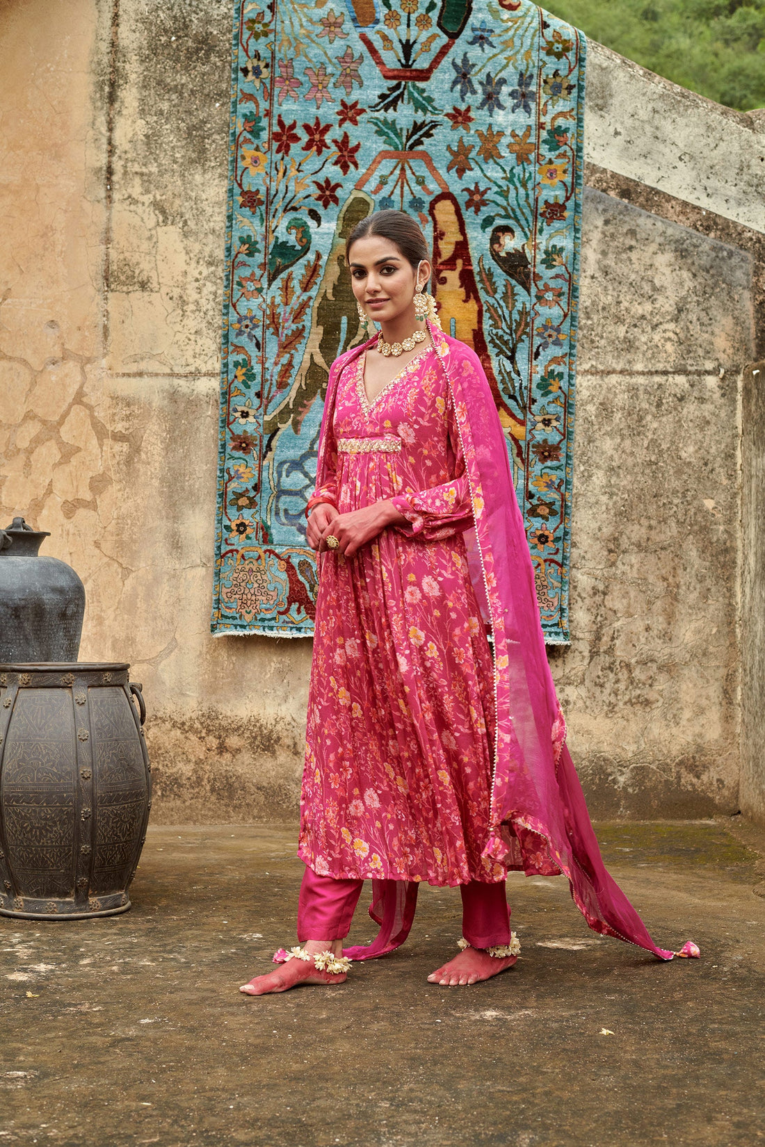 PINK A-LINE KURTA SET