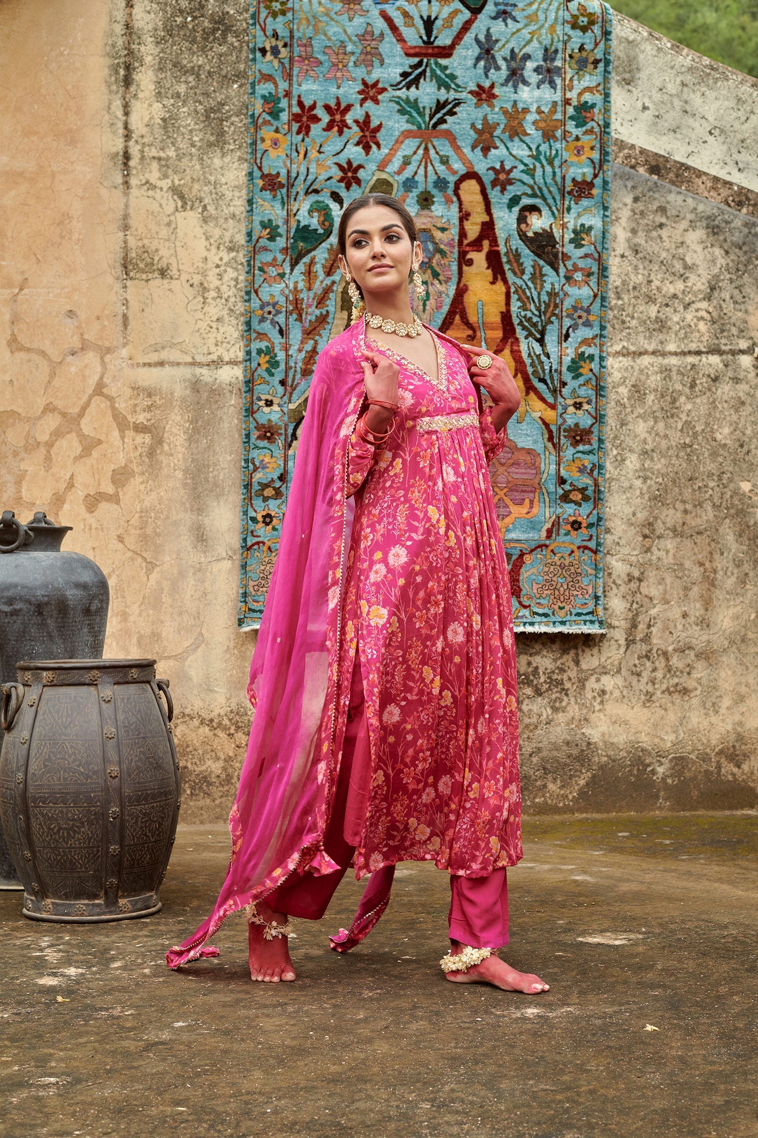 PINK A-LINE KURTA SET