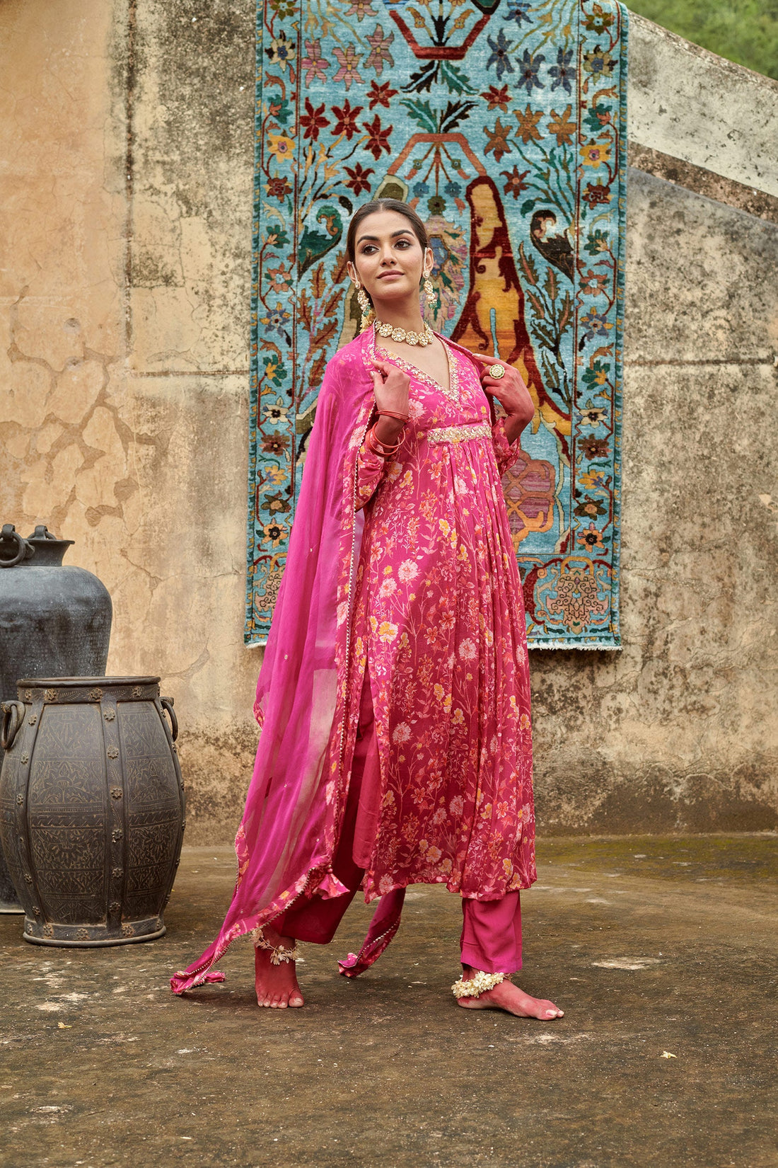 PINK A-LINE KURTA SET