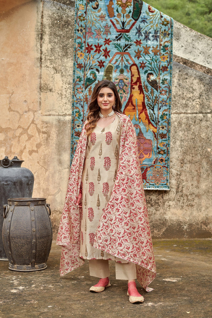 BEIGE CHANDERI KURTA SET