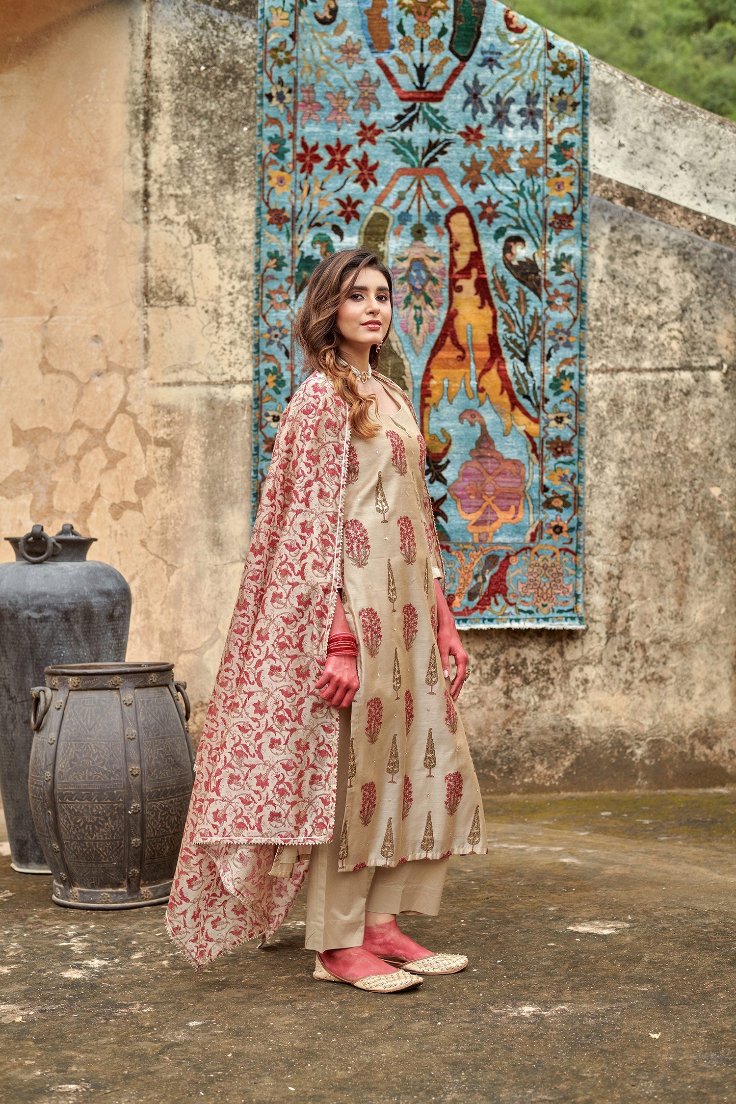BEIGE CHANDERI KURTA SET