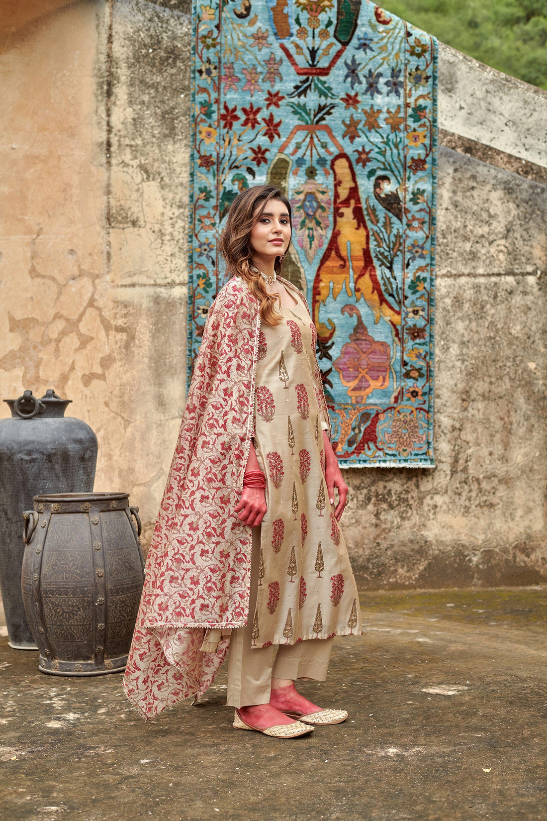 BEIGE CHANDERI KURTA SET