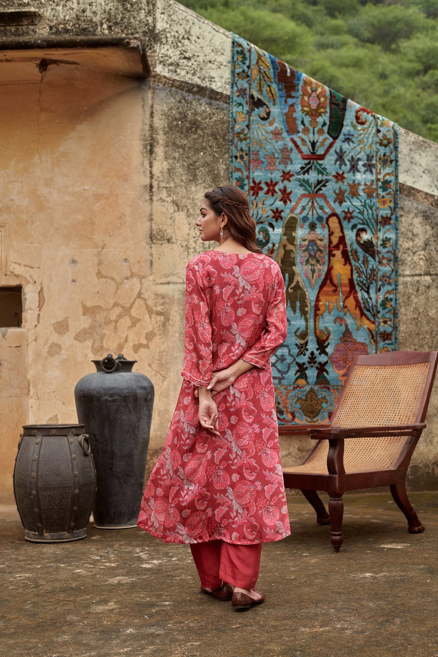 MAROON A-LINE KURTA SET