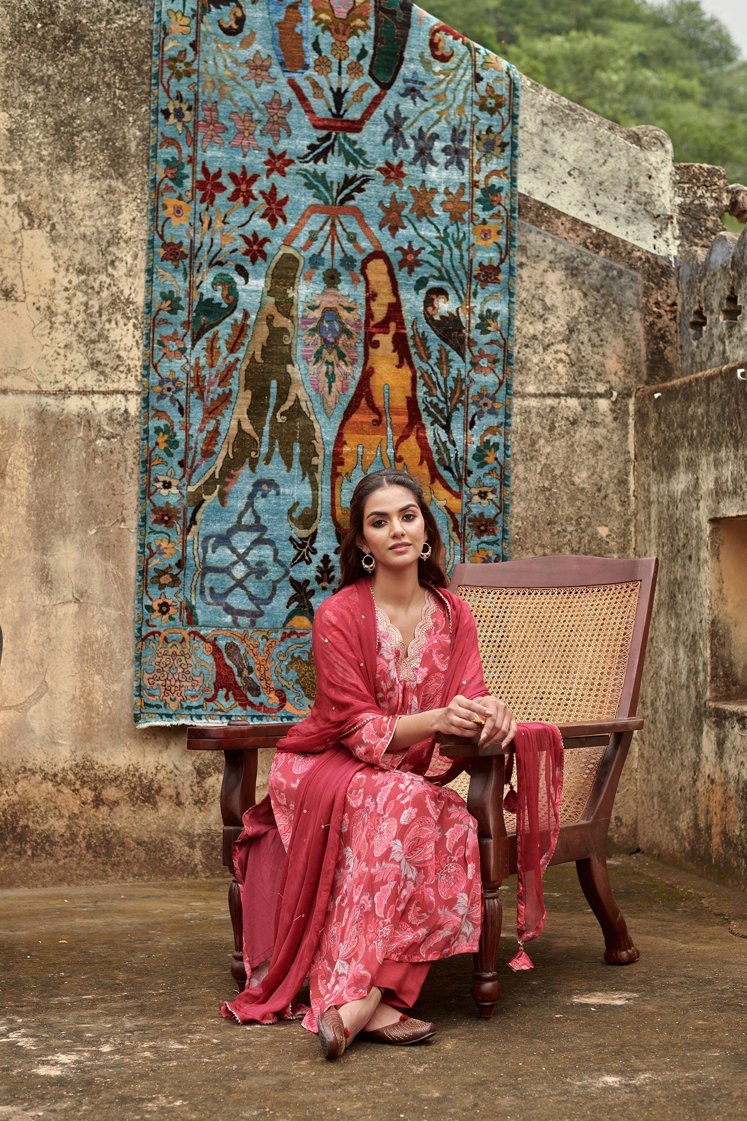 MAROON A-LINE KURTA SET
