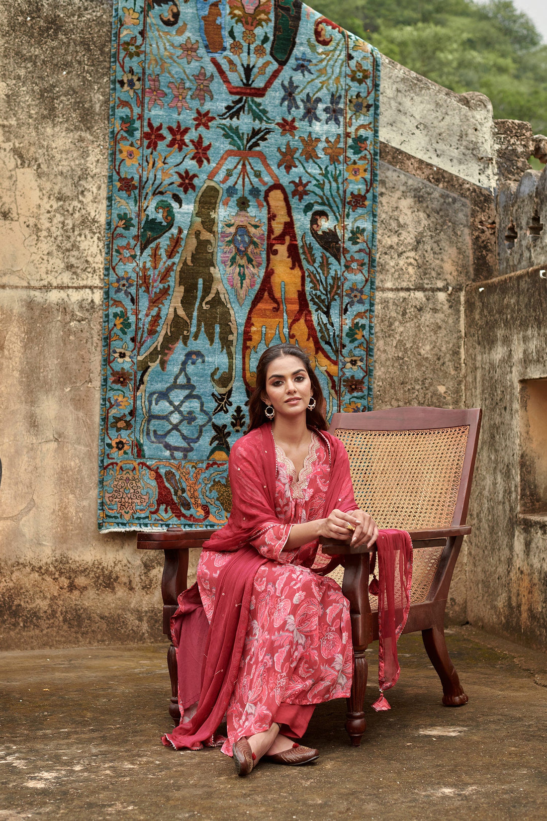 MAROON A-LINE KURTA SET