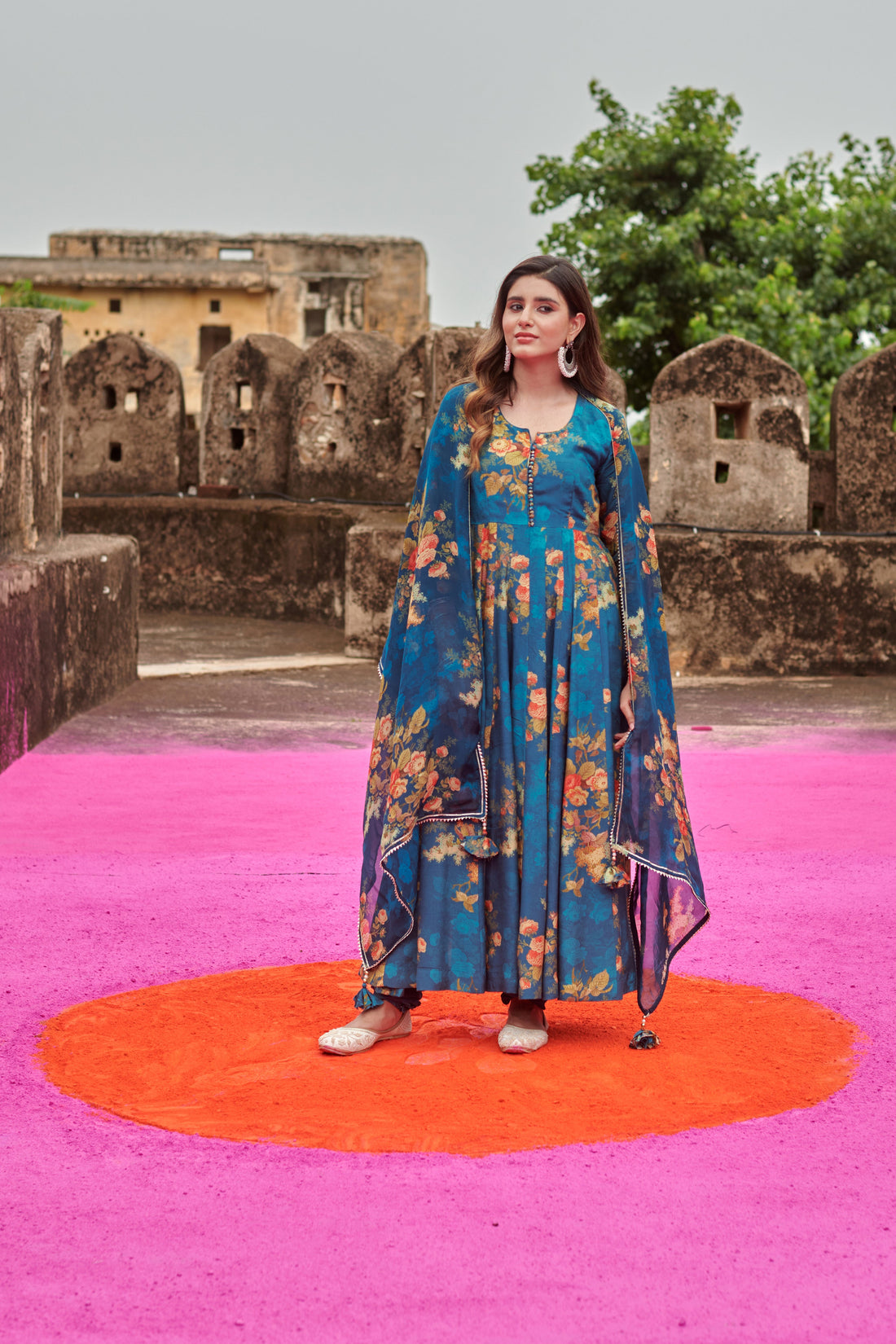 FLORAL BLUE ANARKALI KURTA SET