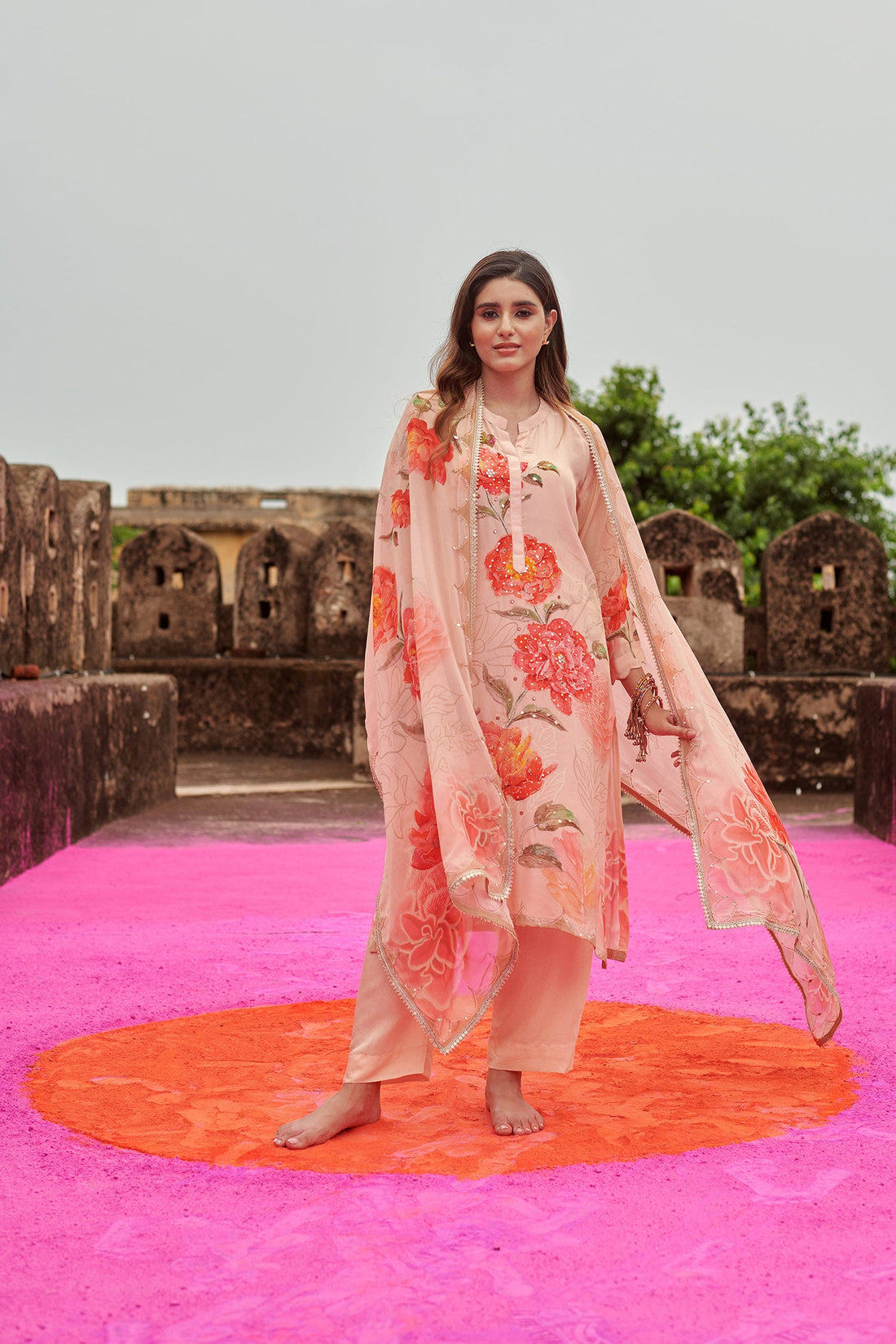 CREPE PEACH KURTA SET
