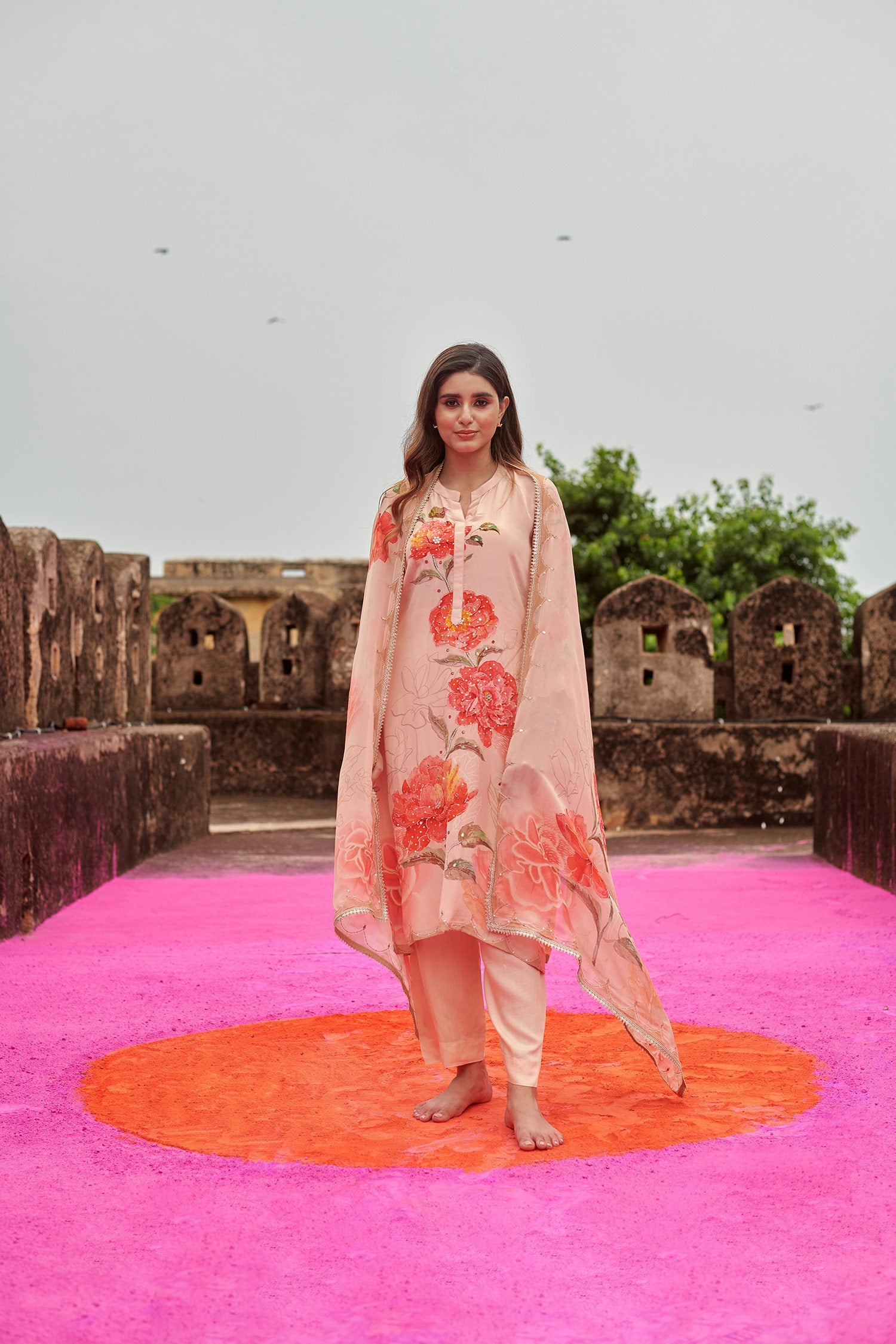 CREPE PEACH KURTA SET