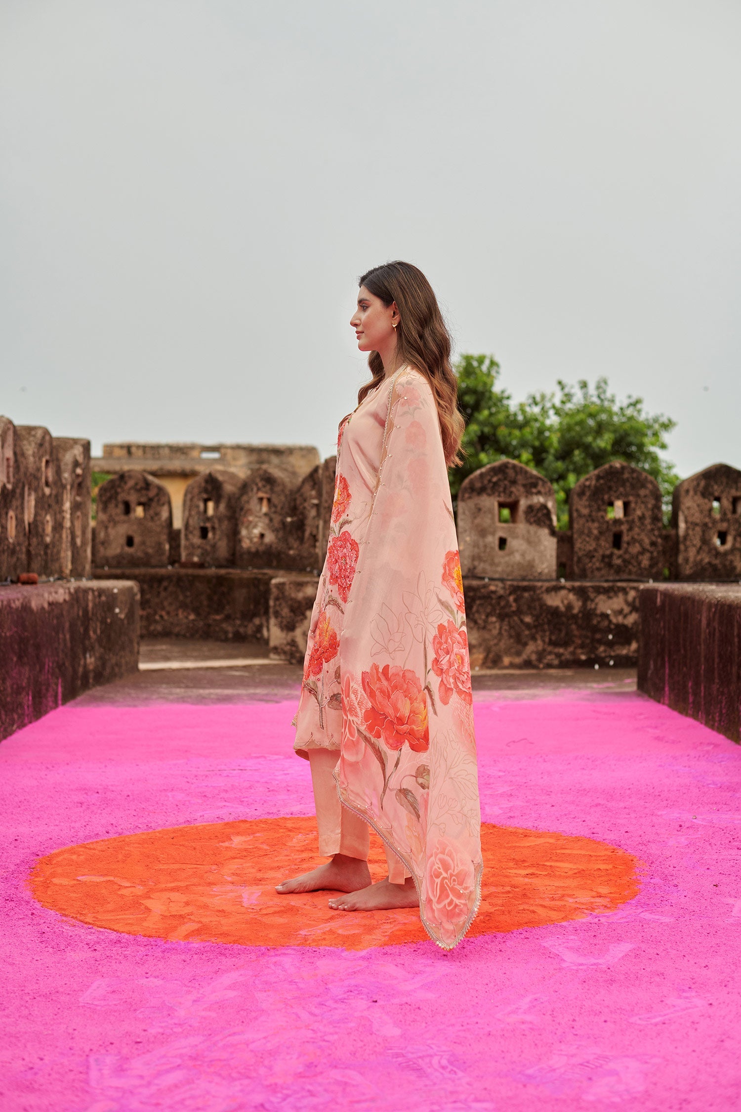 CREPE PEACH KURTA SET