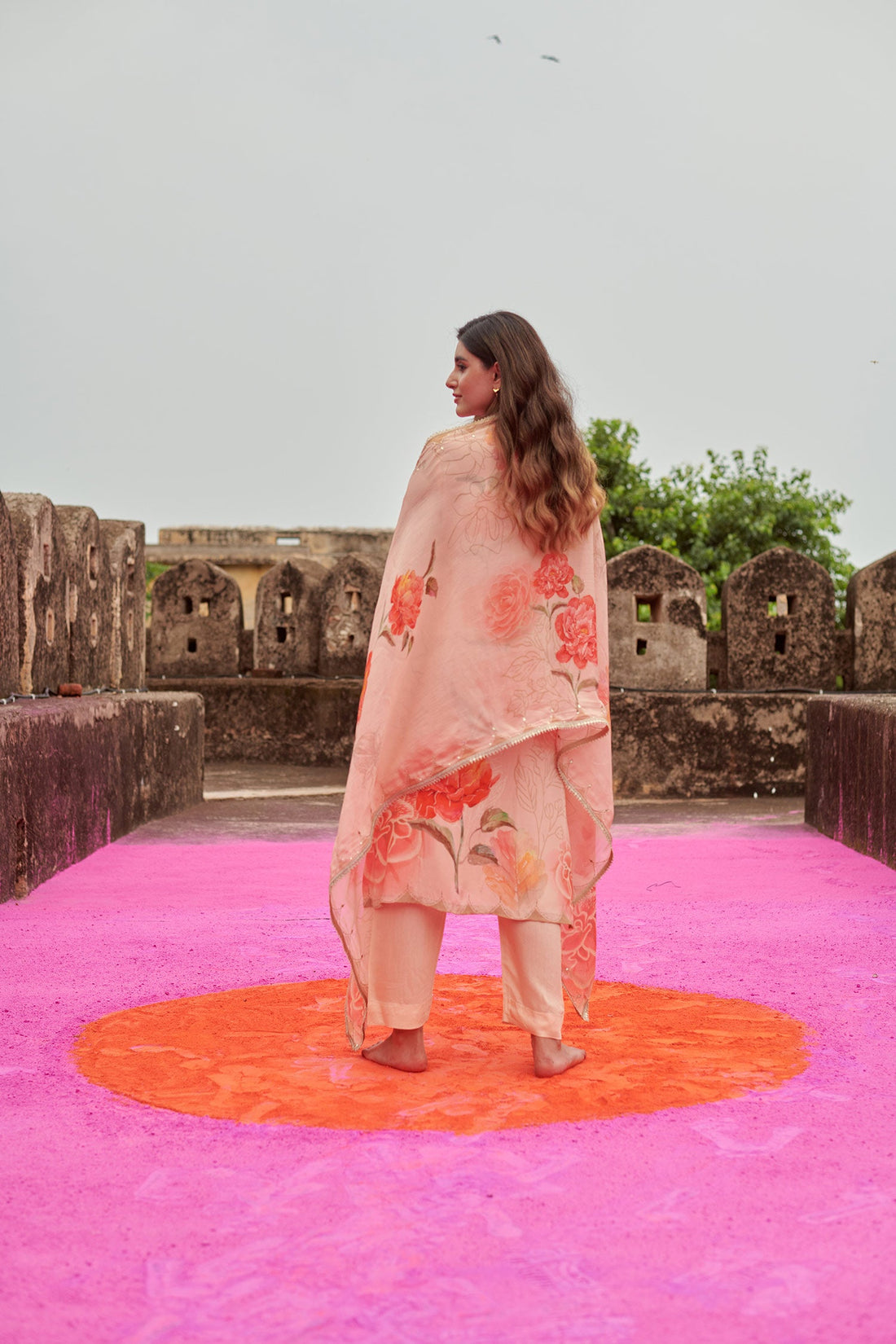 CREPE PEACH KURTA SET