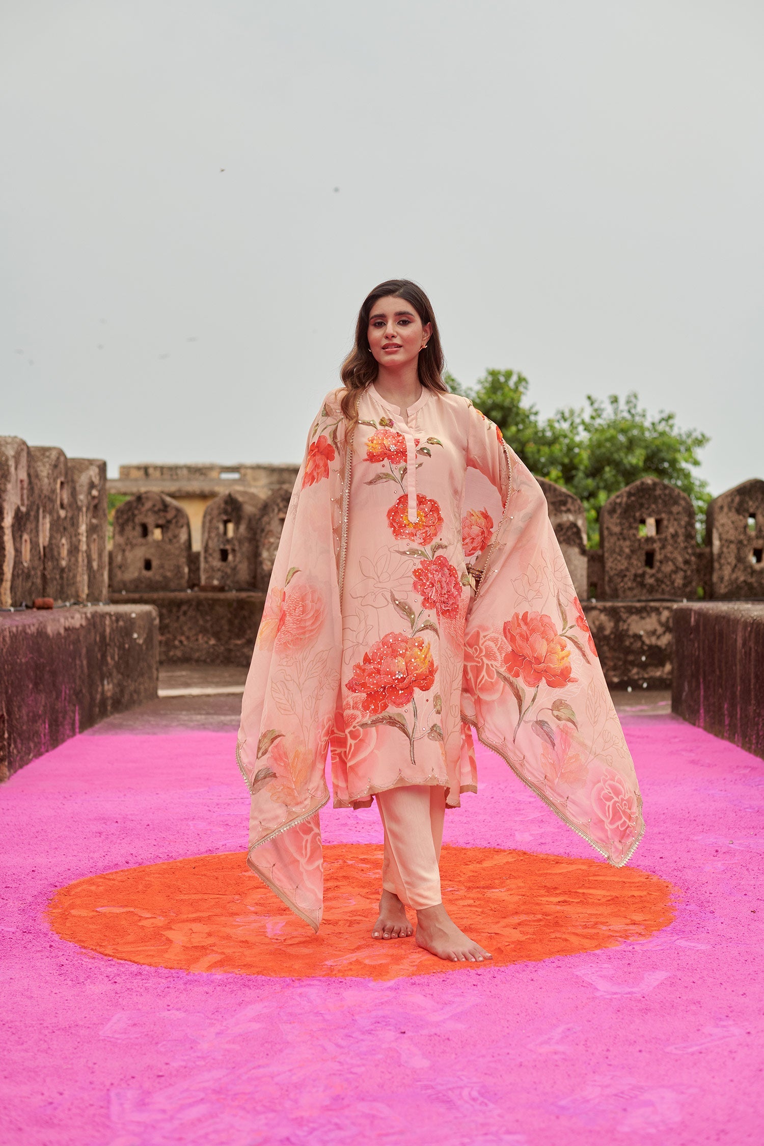 CREPE PEACH KURTA SET