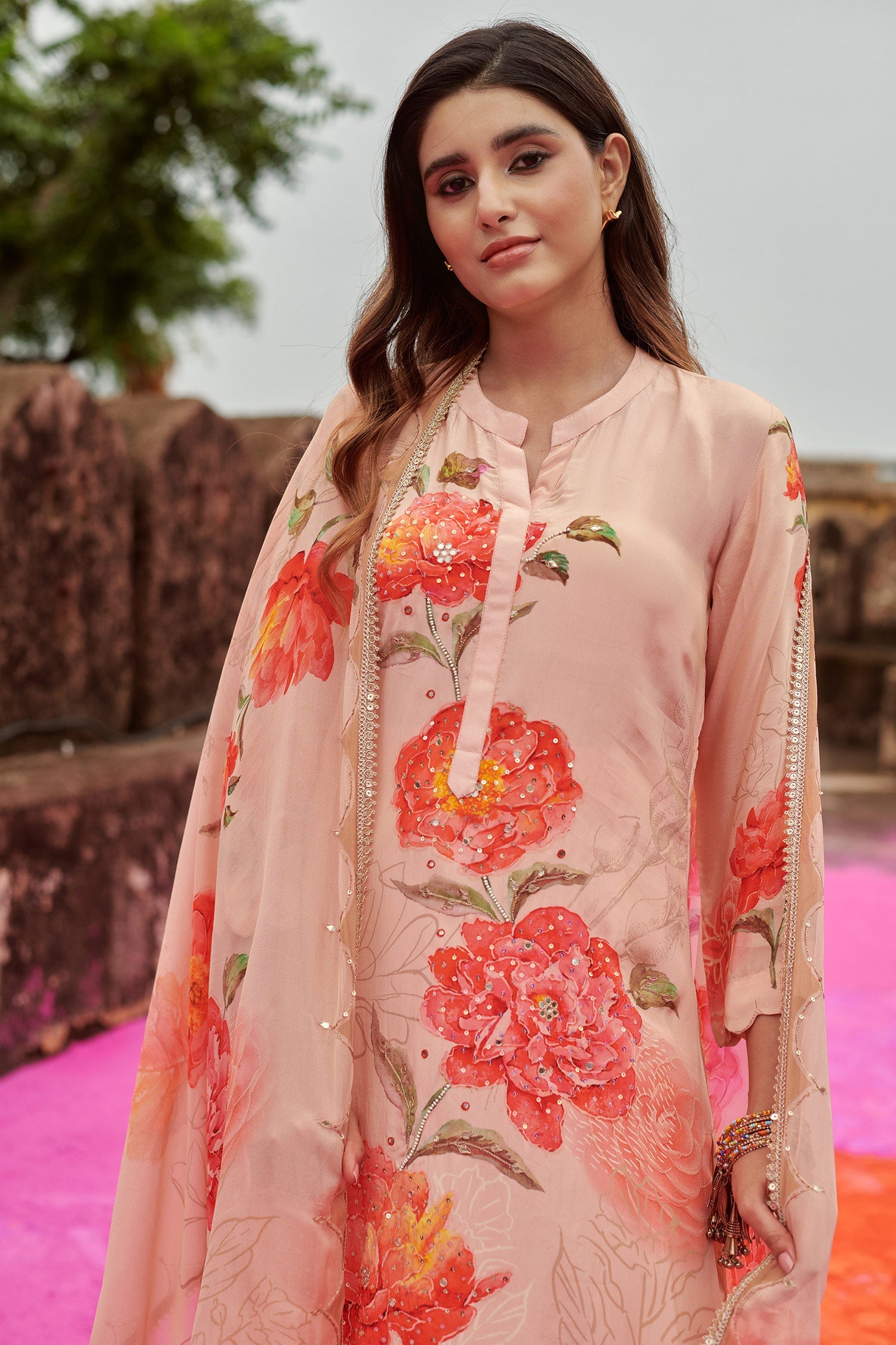 CREPE PEACH KURTA SET