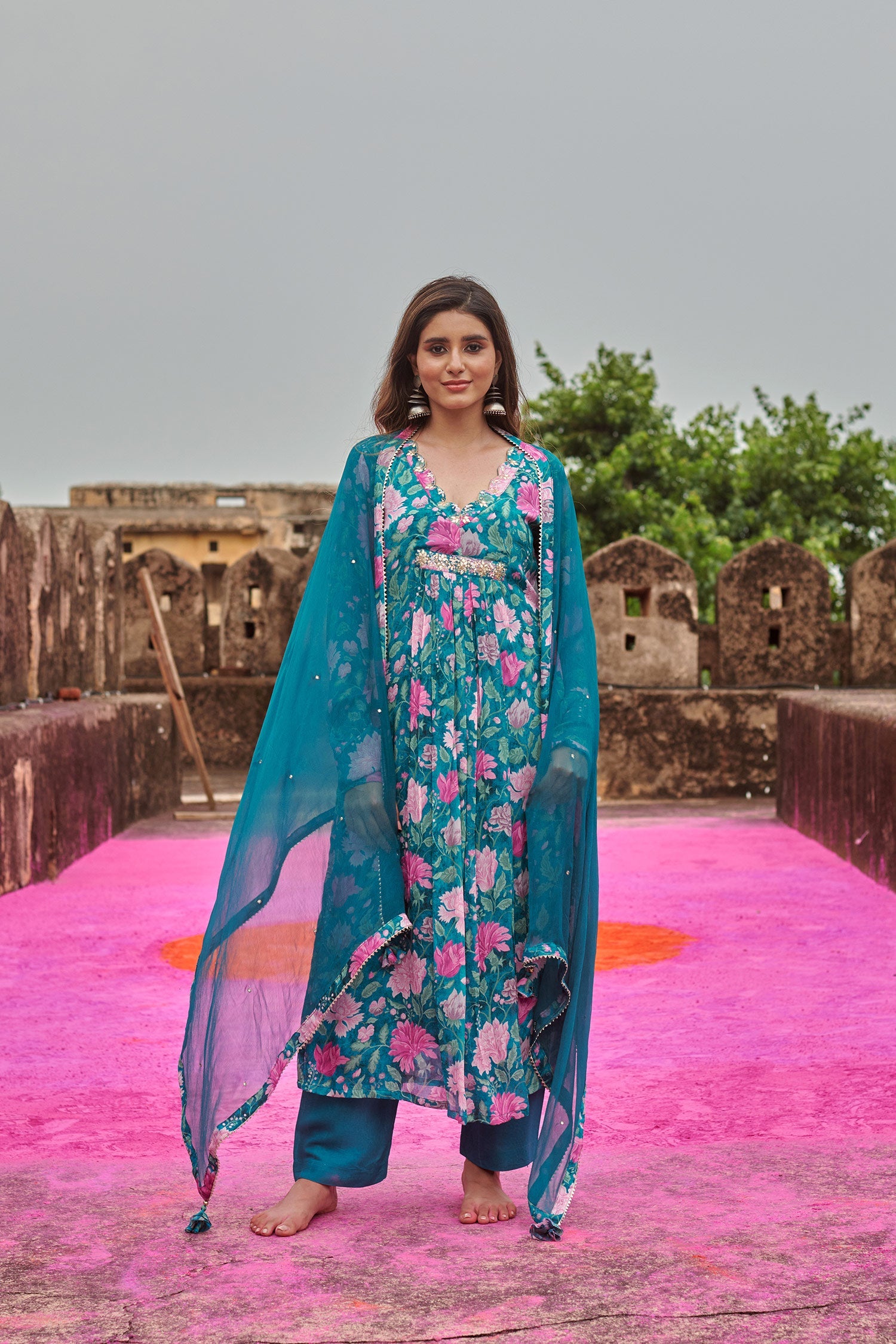 TEAL GREEN A-LINE KURTA SET