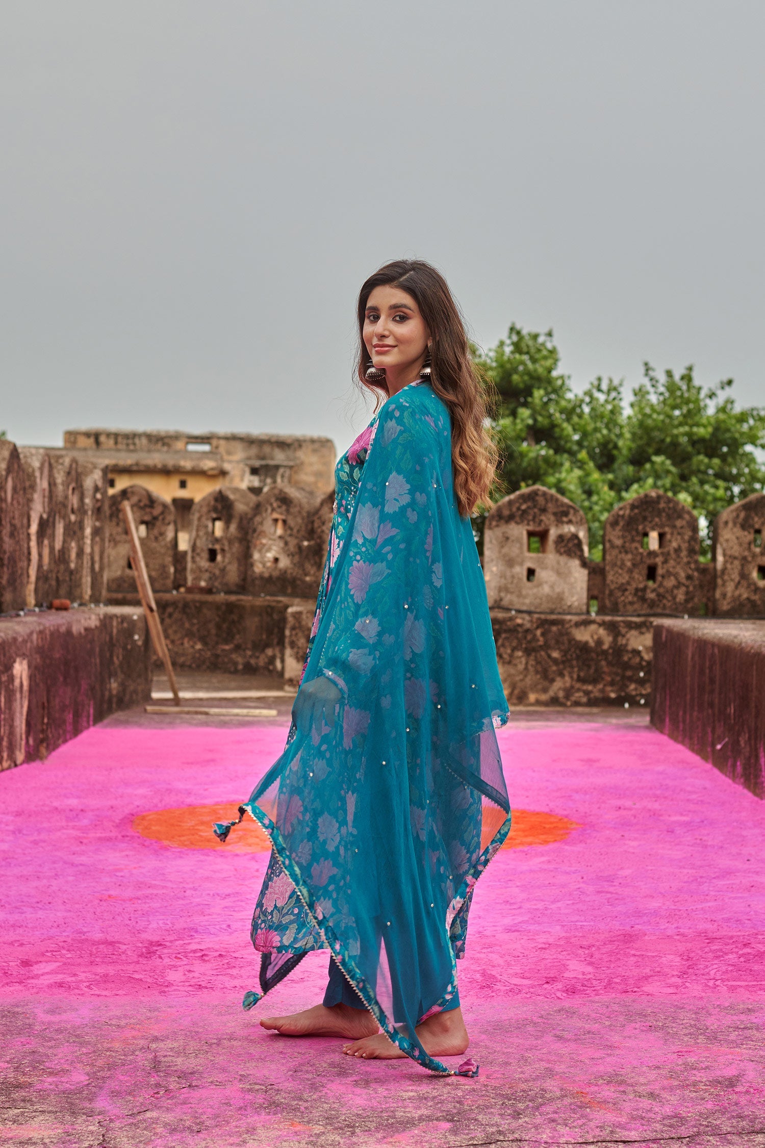 TEAL GREEN A-LINE KURTA SET