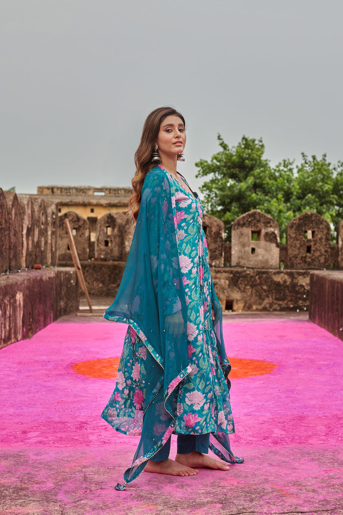 TEAL GREEN A-LINE KURTA SET