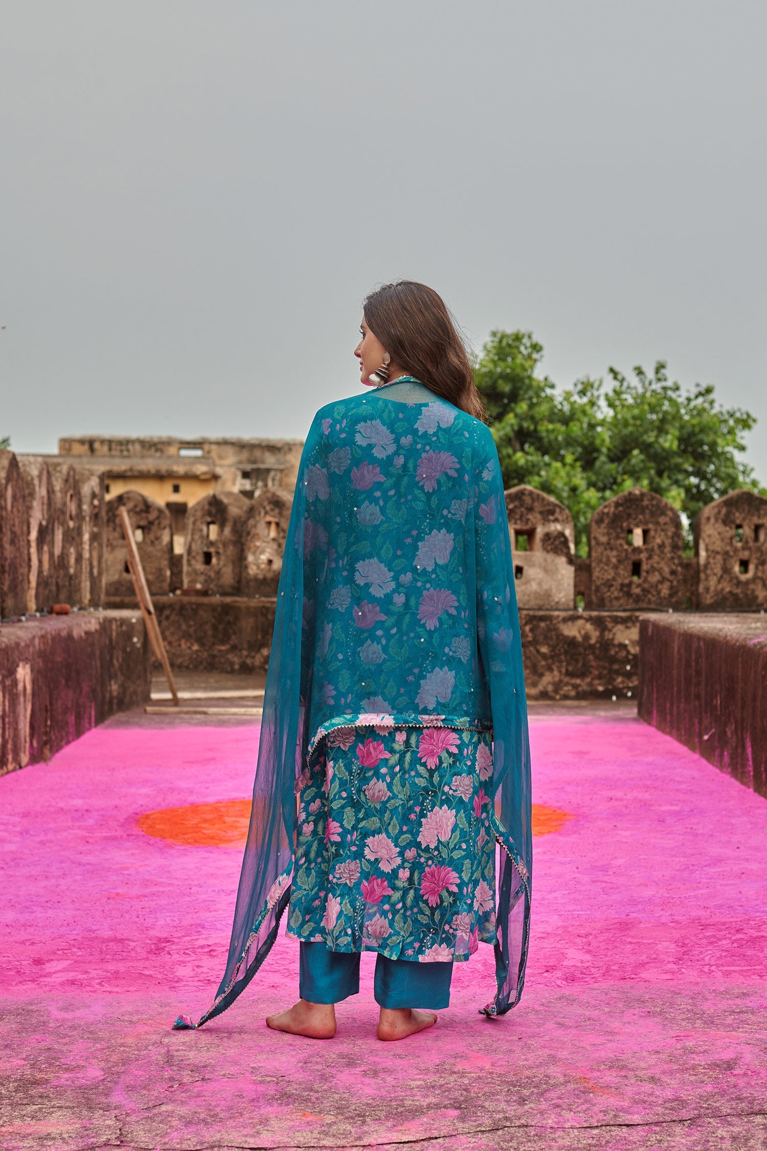 TEAL GREEN A-LINE KURTA SET