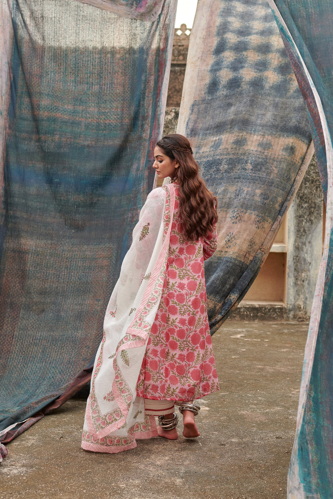 ROSE RED JAAL PRINT KURTA SET