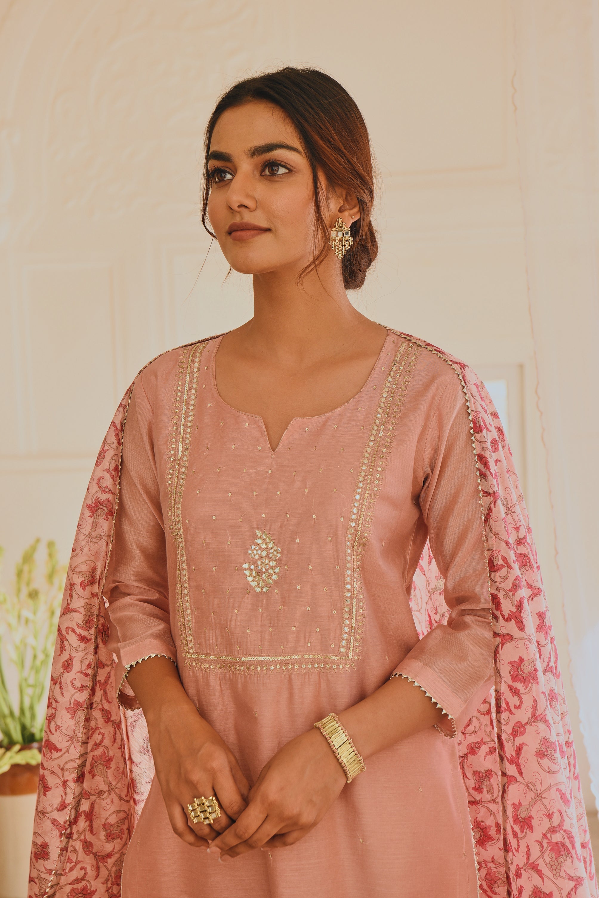 PINK STRAIGHT KURTA SET WITH CHANDERI DUPATTA