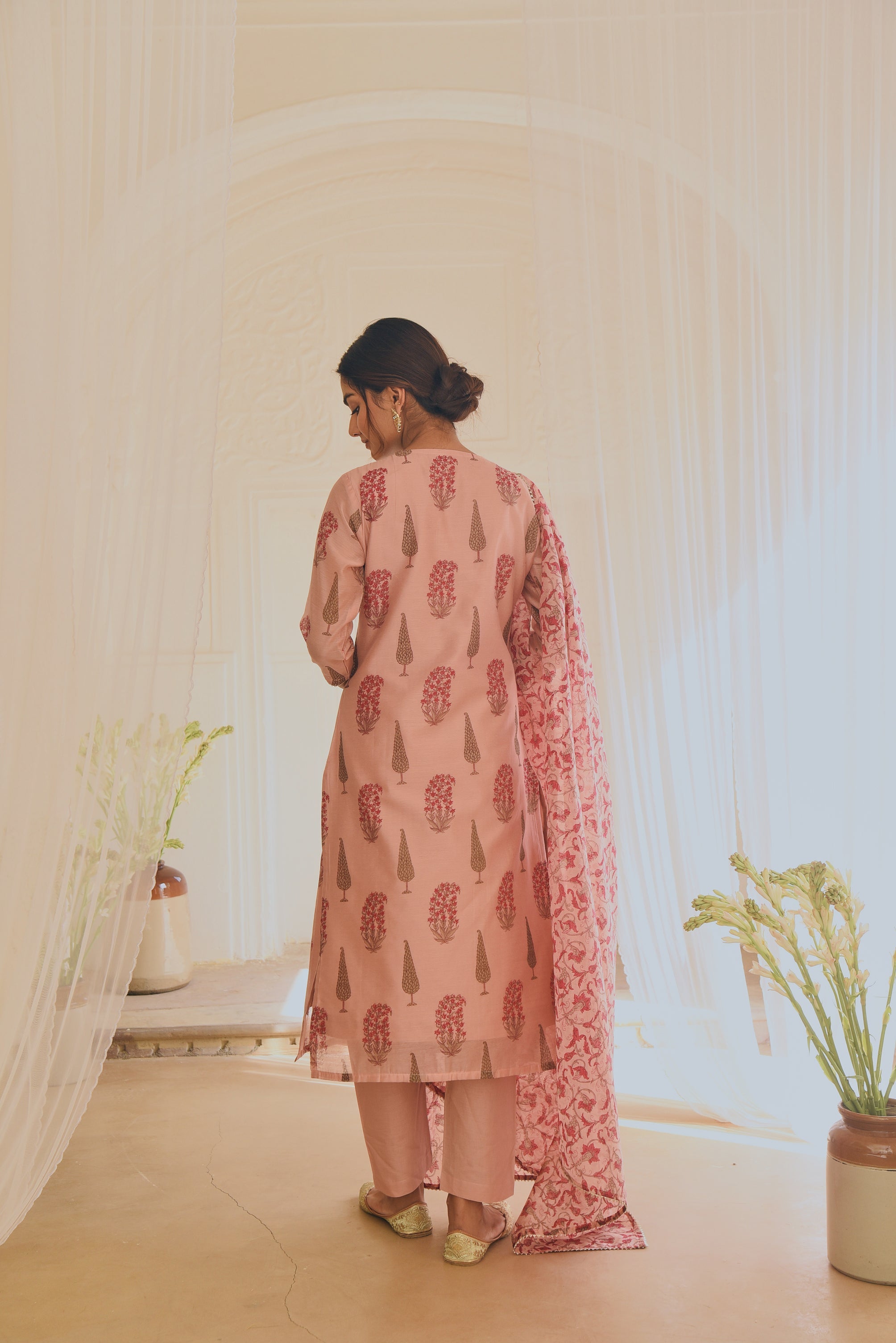 PINK CHANDERI KURTA SET