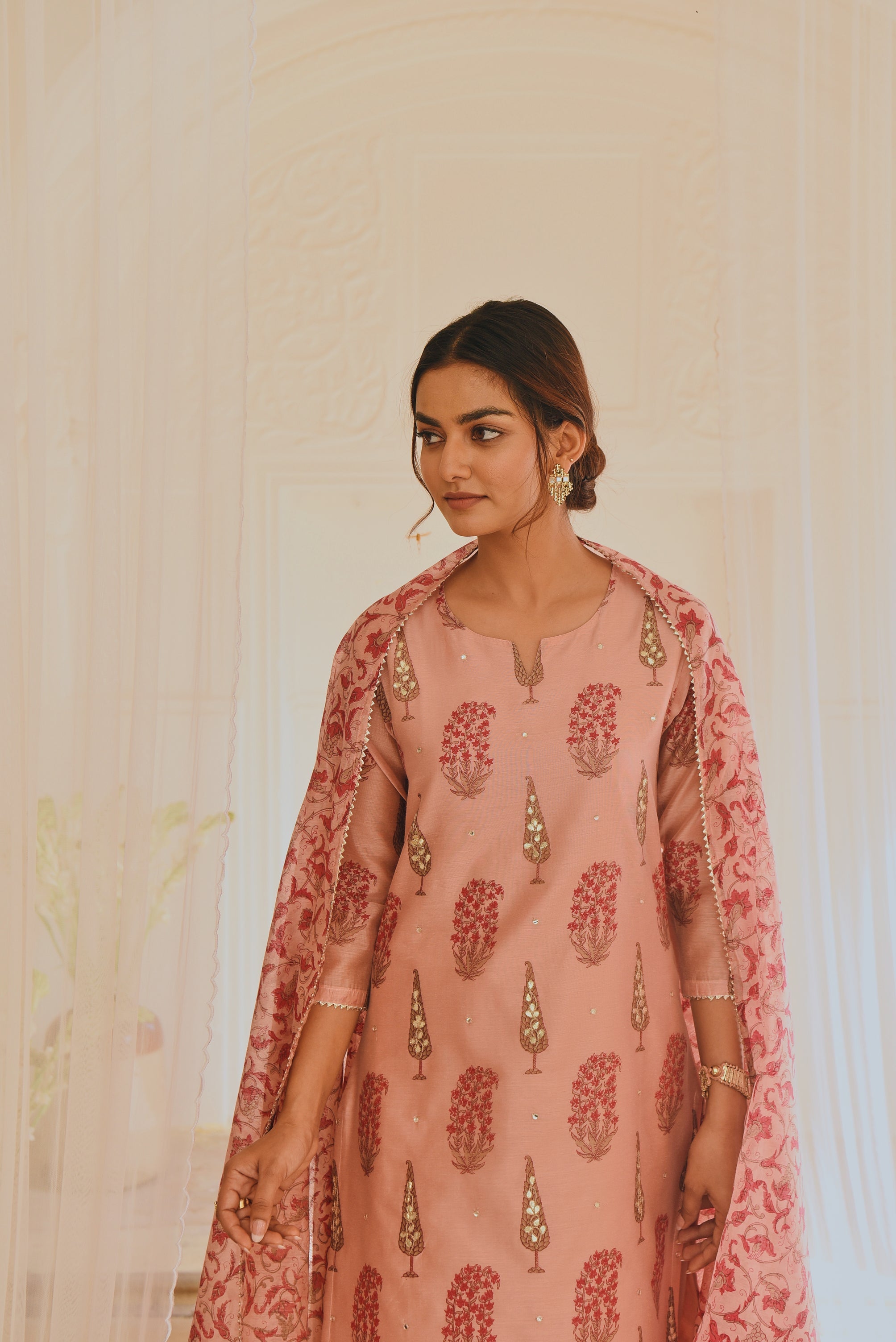 PINK CHANDERI KURTA SET
