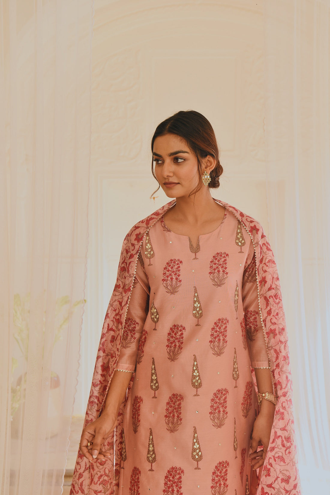 PINK CHANDERI KURTA SET