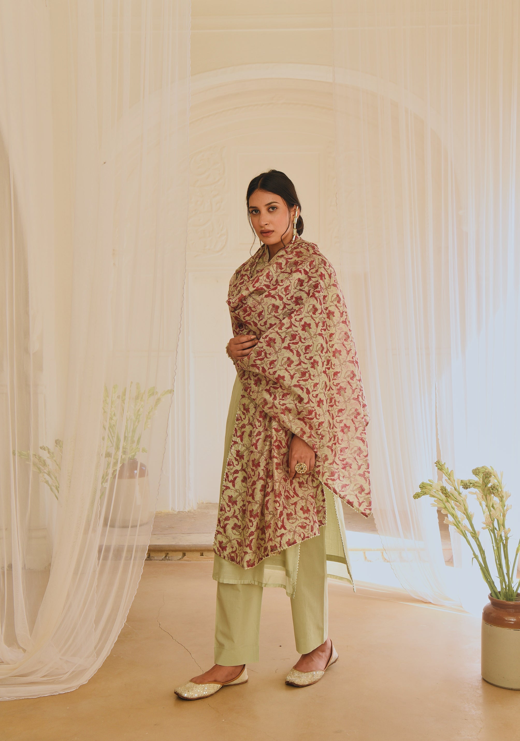 PISTA GREEN STRAIGHT KURTA SET WITH CHANDERI DUPATTA