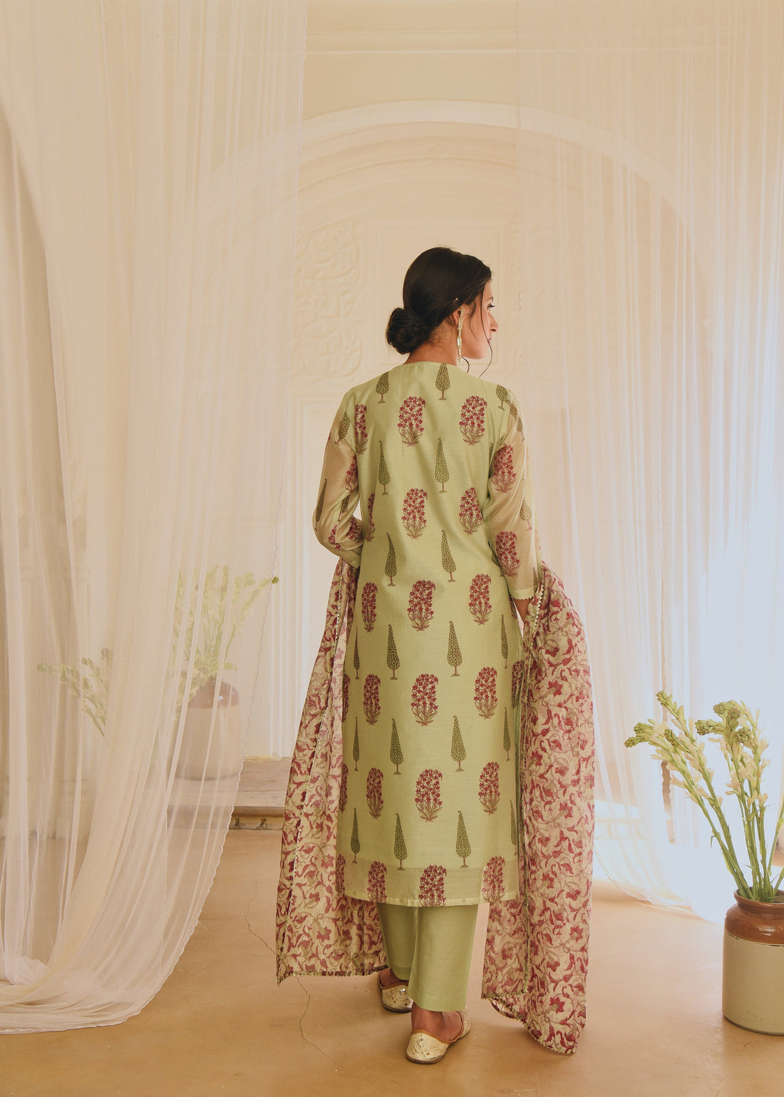 PISTA GREEN CHANDERI KURTA SET