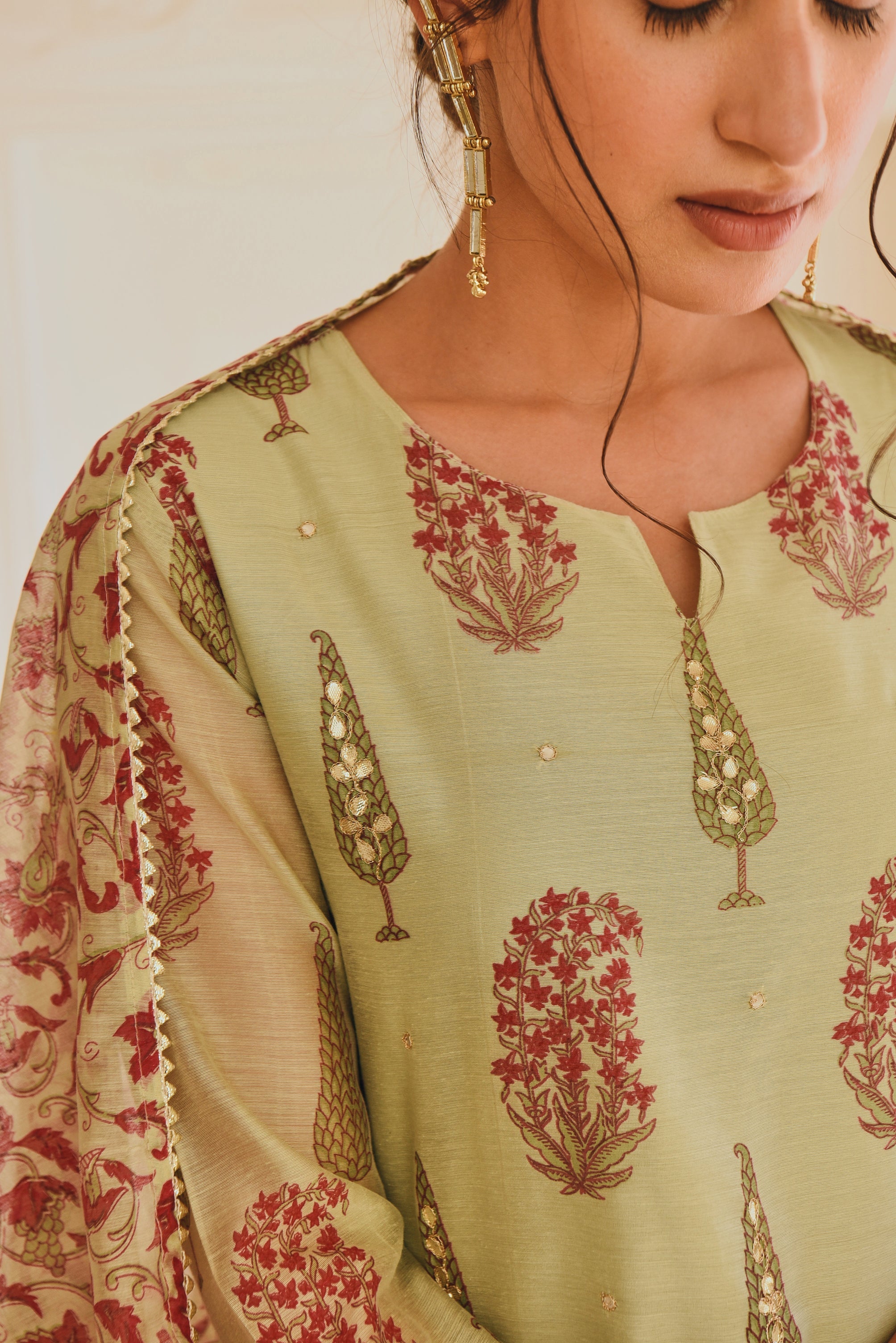 PISTA GREEN CHANDERI KURTA SET