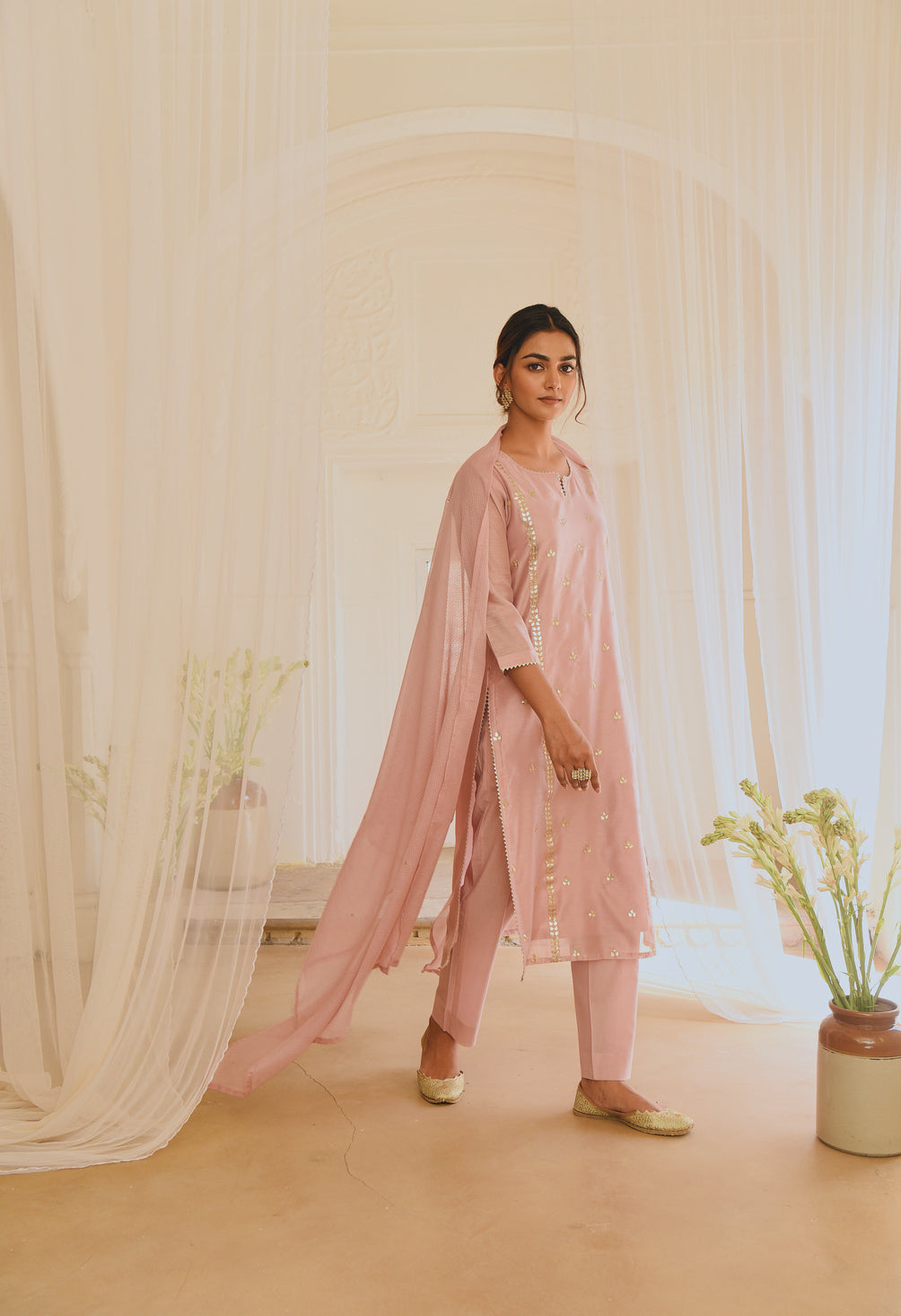 ROSE PINK GOTA PATTI EMBROIDERED KURTA SET