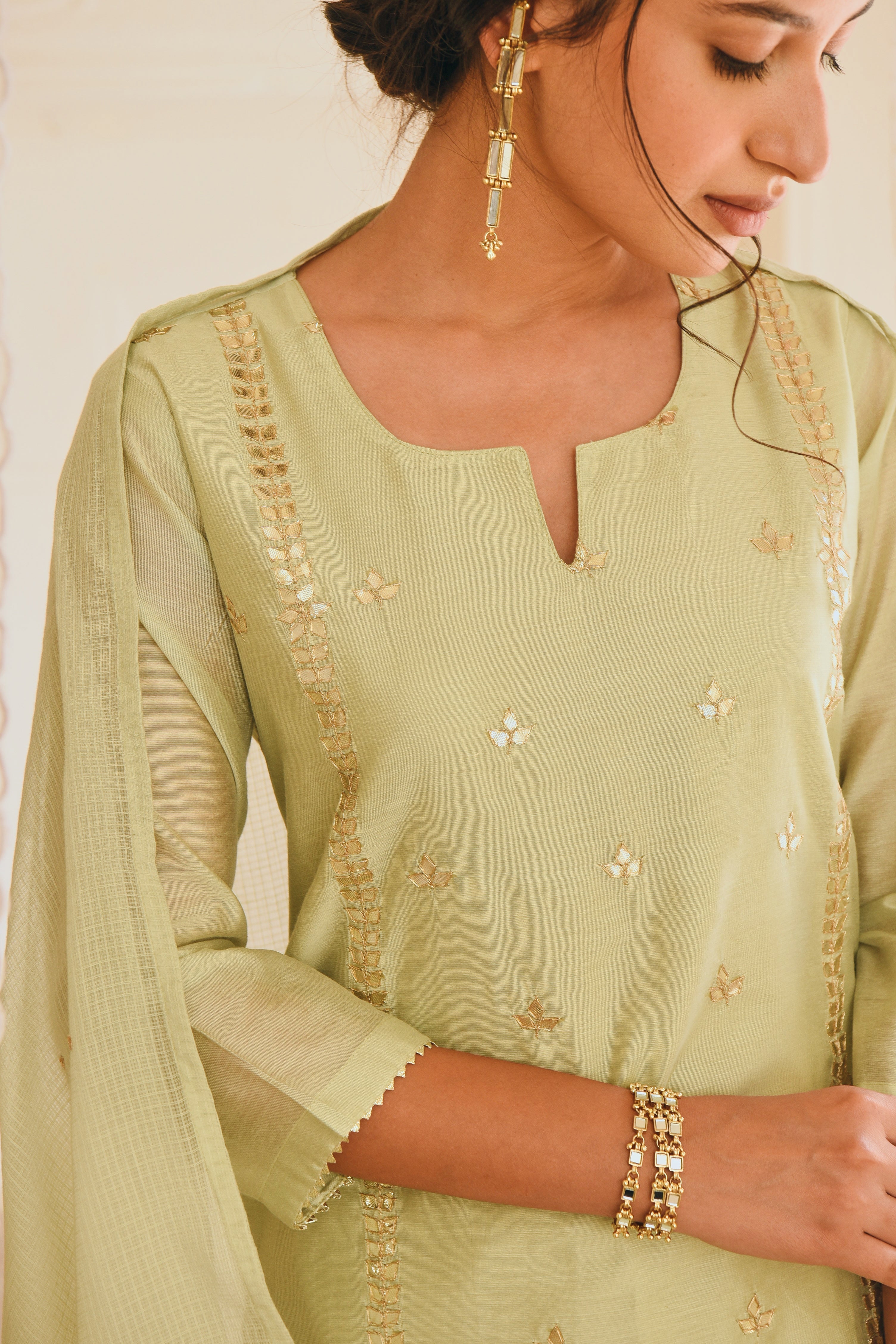 PISTA GREEN GOTA PATTI EMBROIDERED KURTA SET