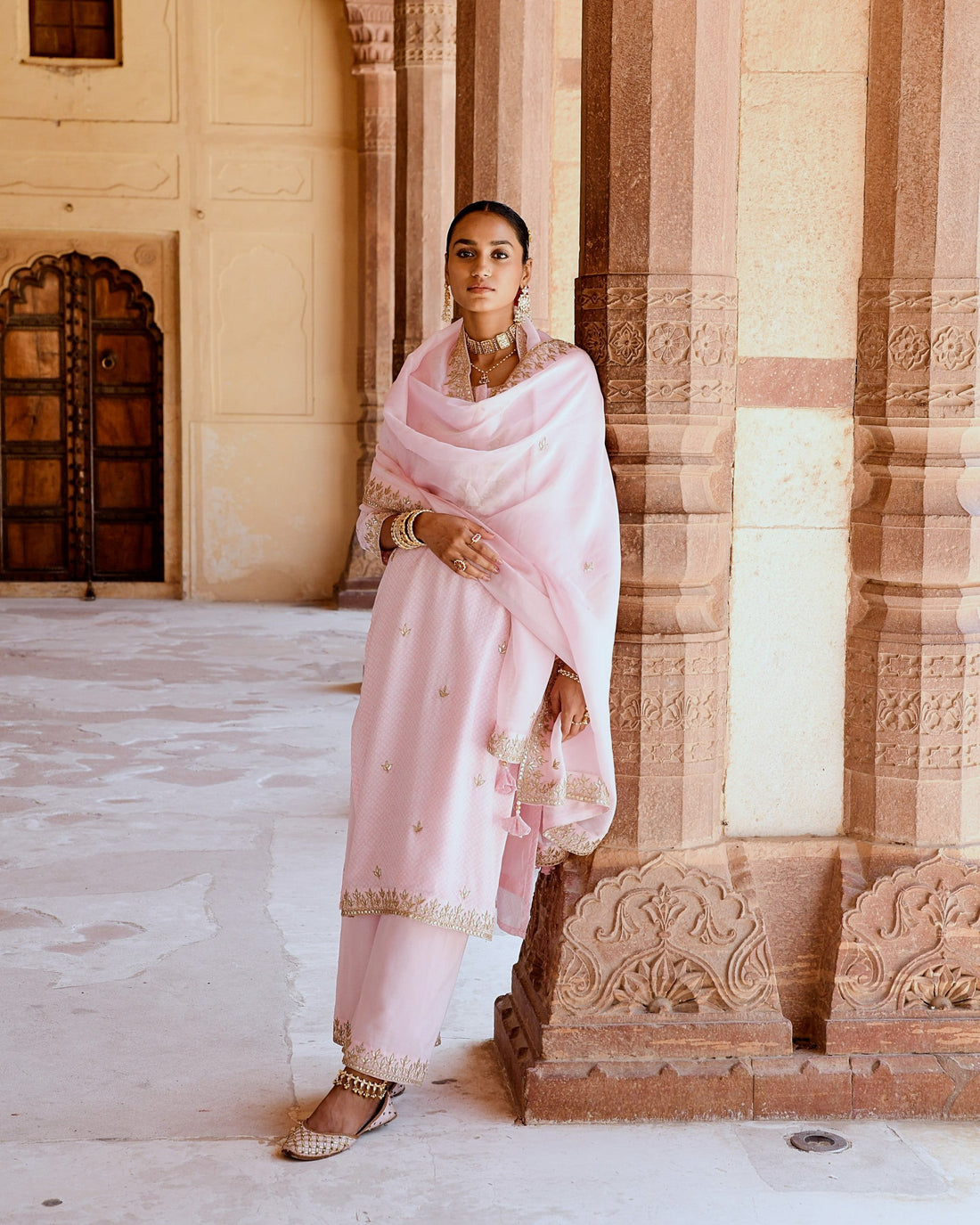 BLUSH PINK BANDHANI KURTA SET