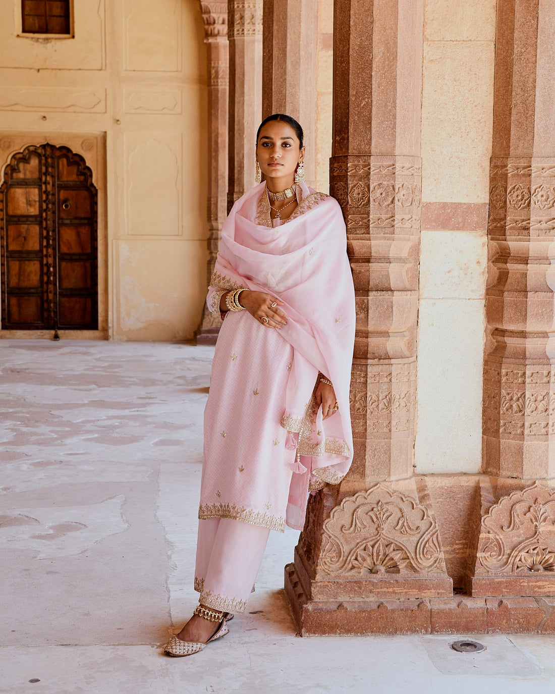 BLUSH PINK BANDHANI KURTA SET
