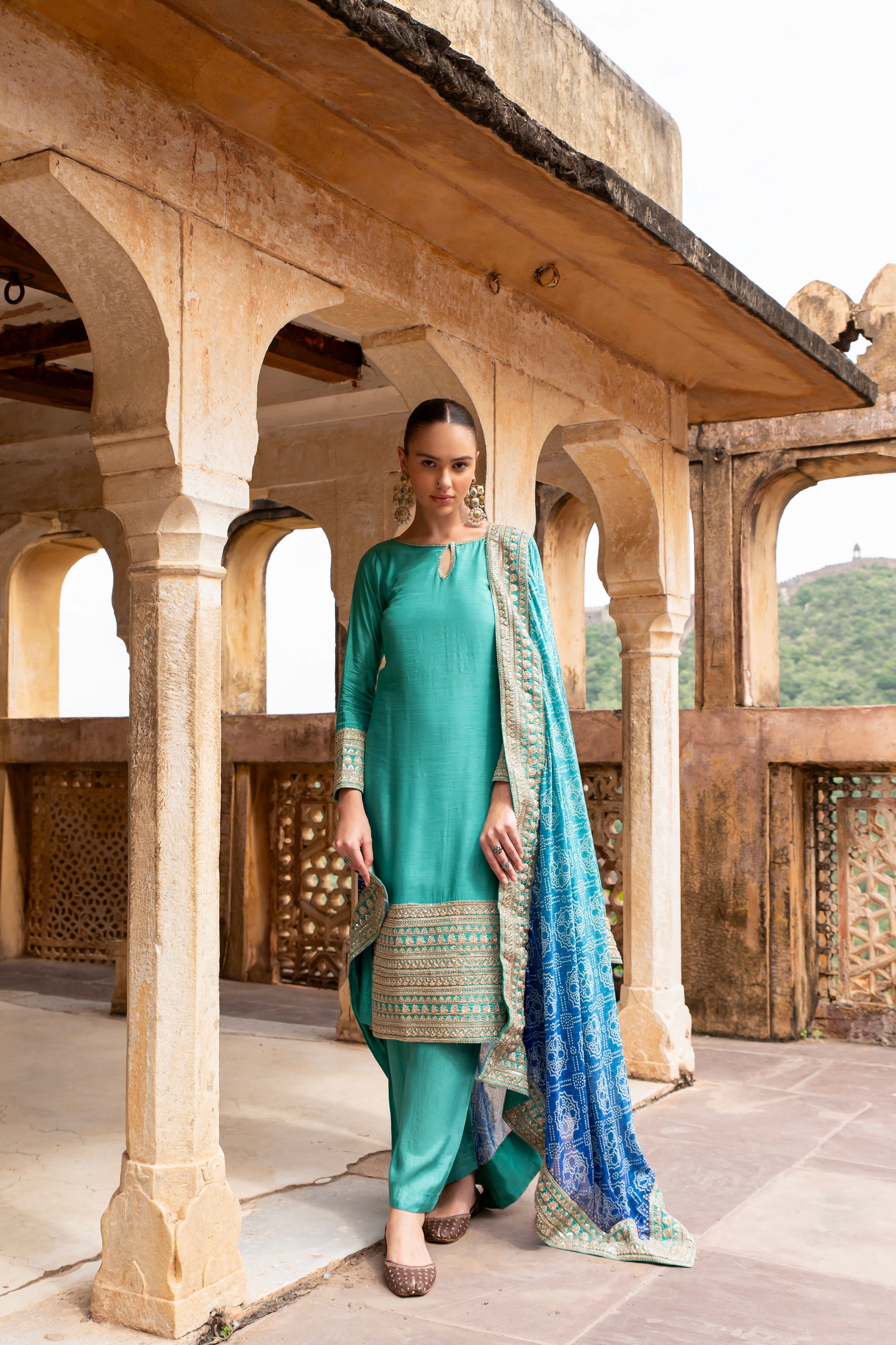 PURE DOLA SILK EMBROIDERED KURTA SET