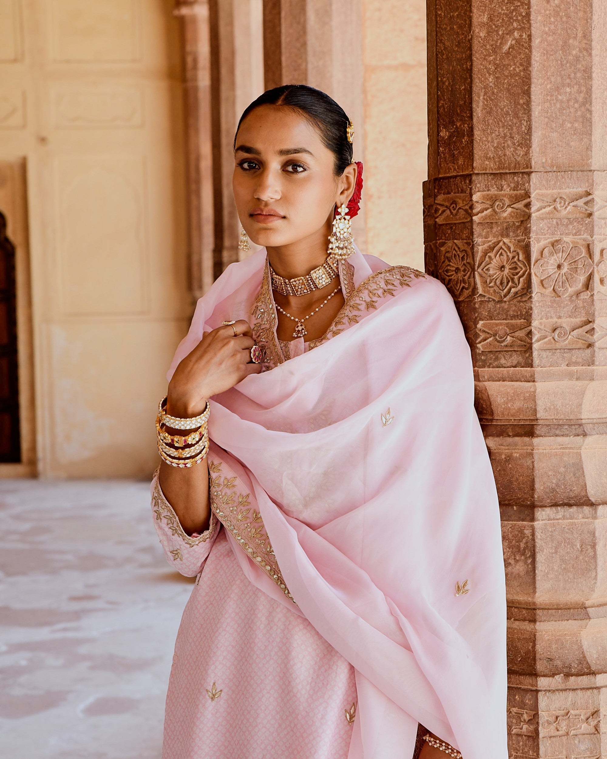 BLUSH PINK BANDHANI KURTA SET