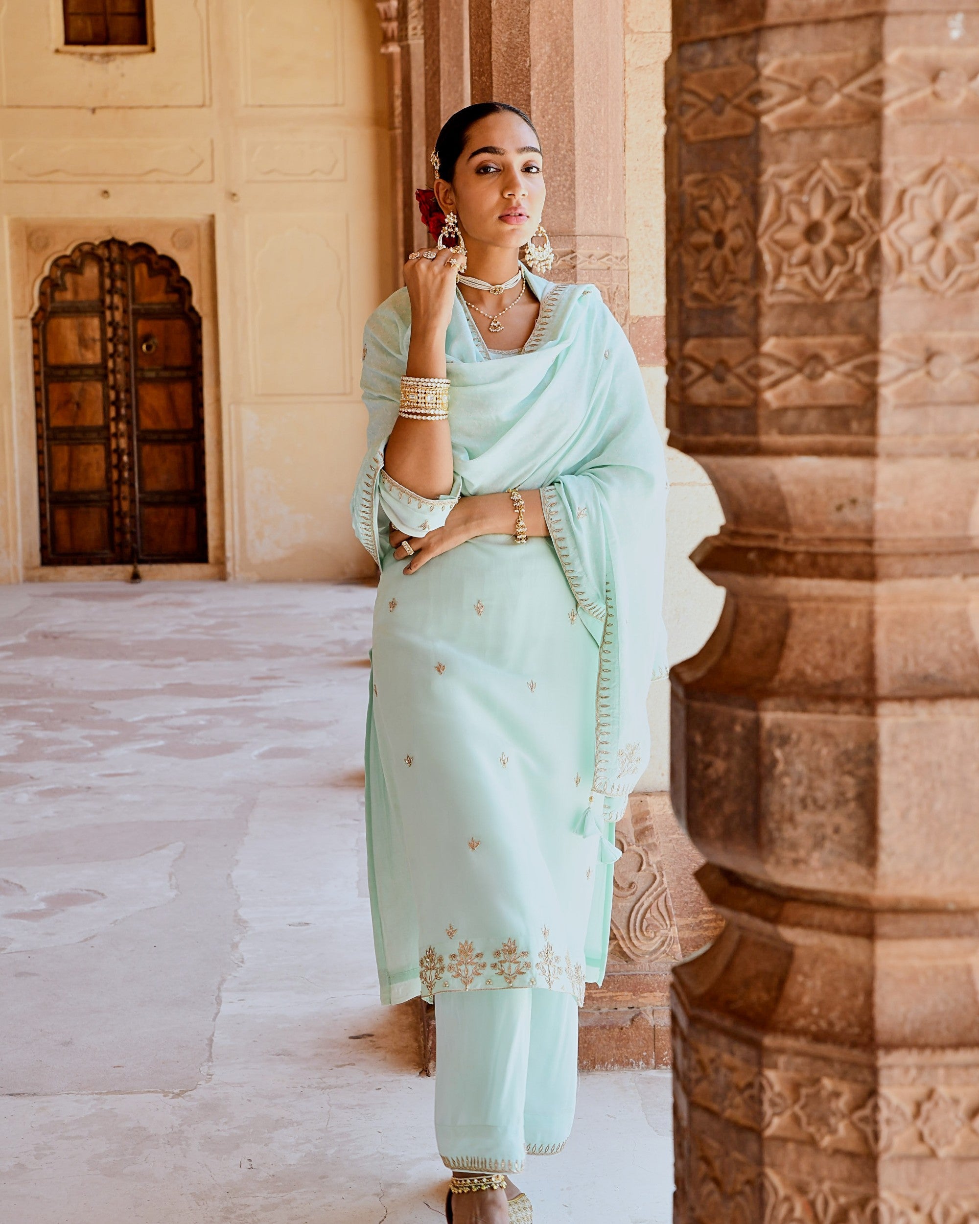 MINT GREEN ORGANZA KURTA SET