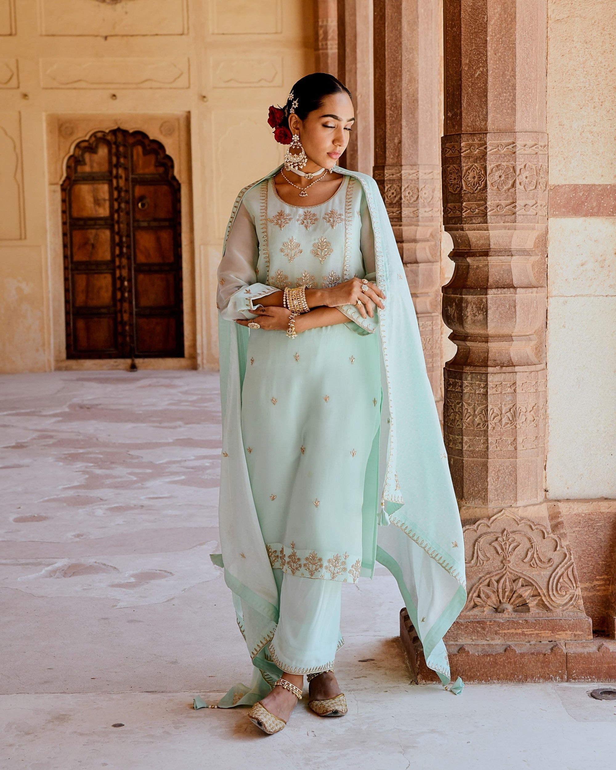 MINT GREEN ORGANZA KURTA SET