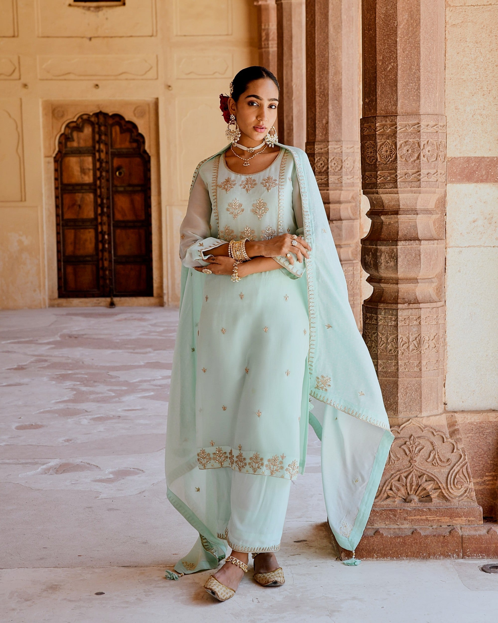 MINT GREEN ORGANZA KURTA SET