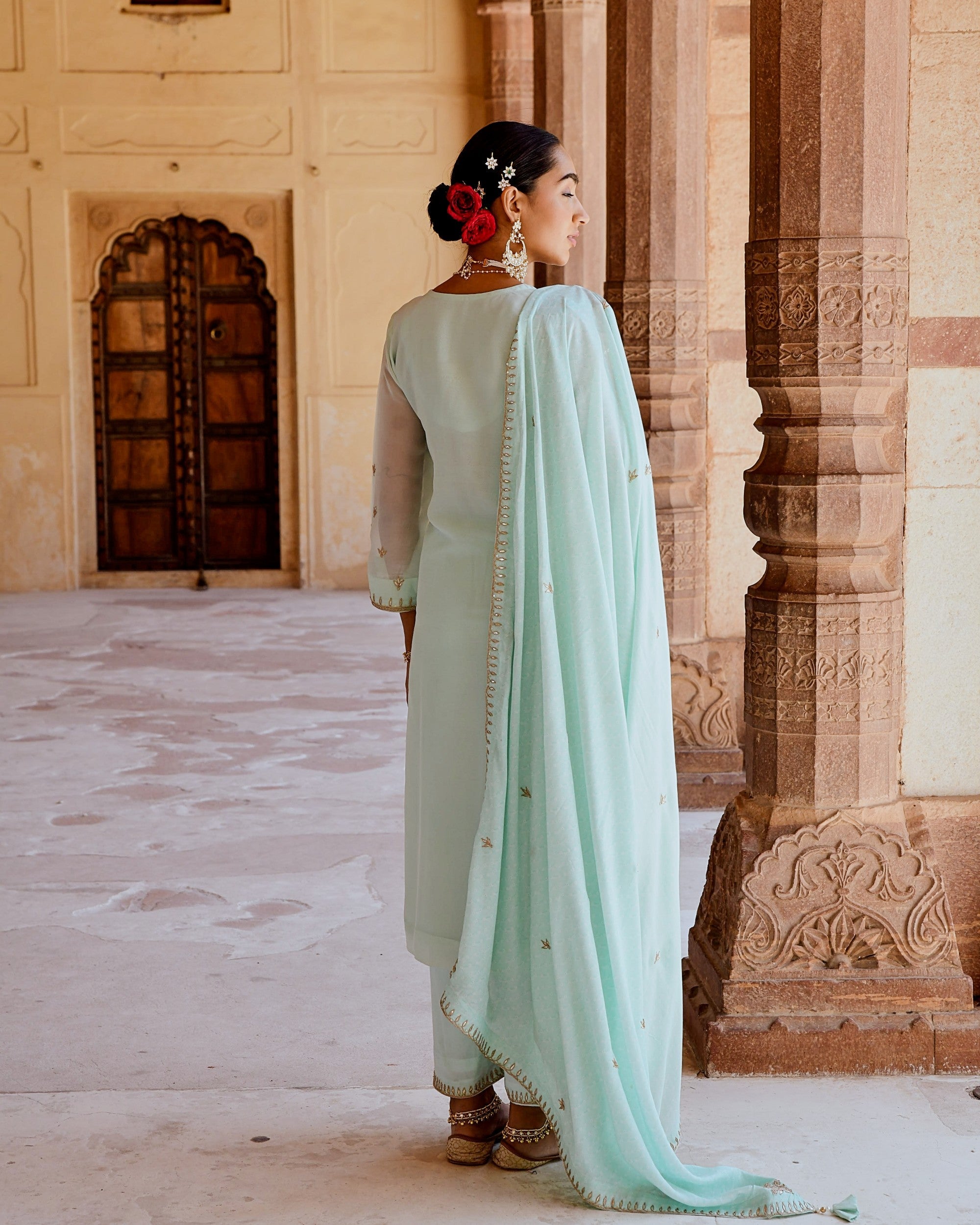 MINT GREEN ORGANZA KURTA SET