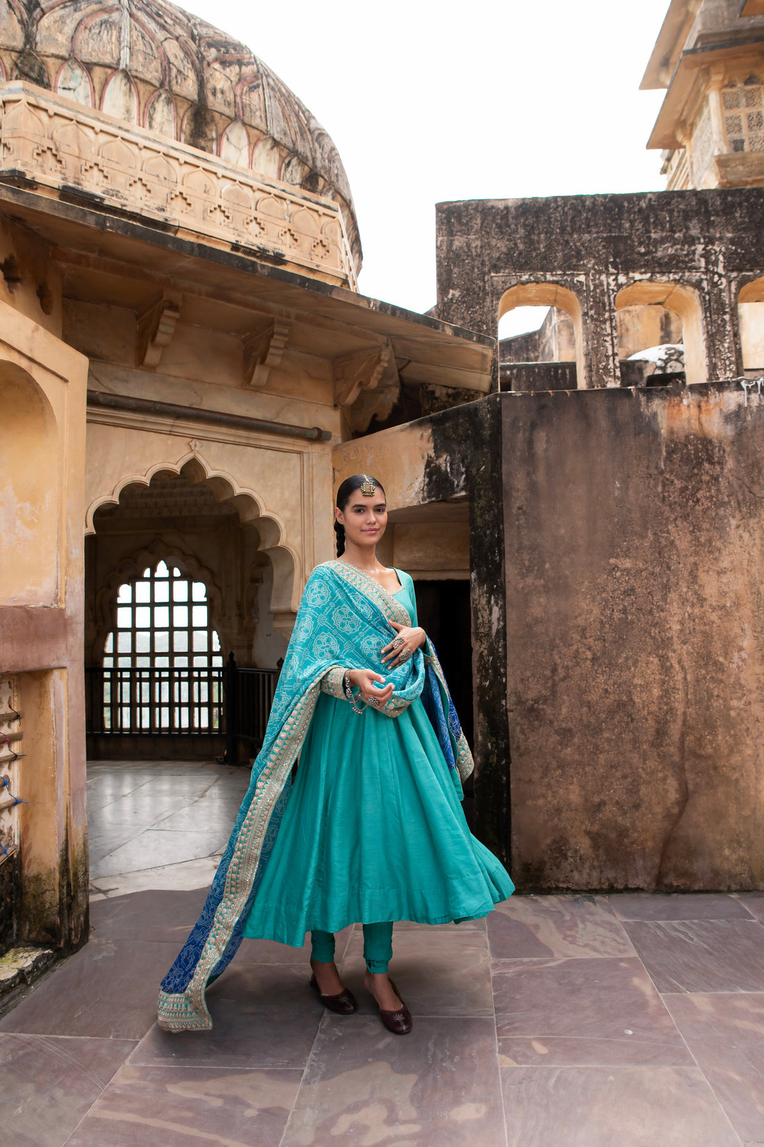 OCEAN BLUE PURE DOLA SILK EMBROIDERED ANARKALI SET