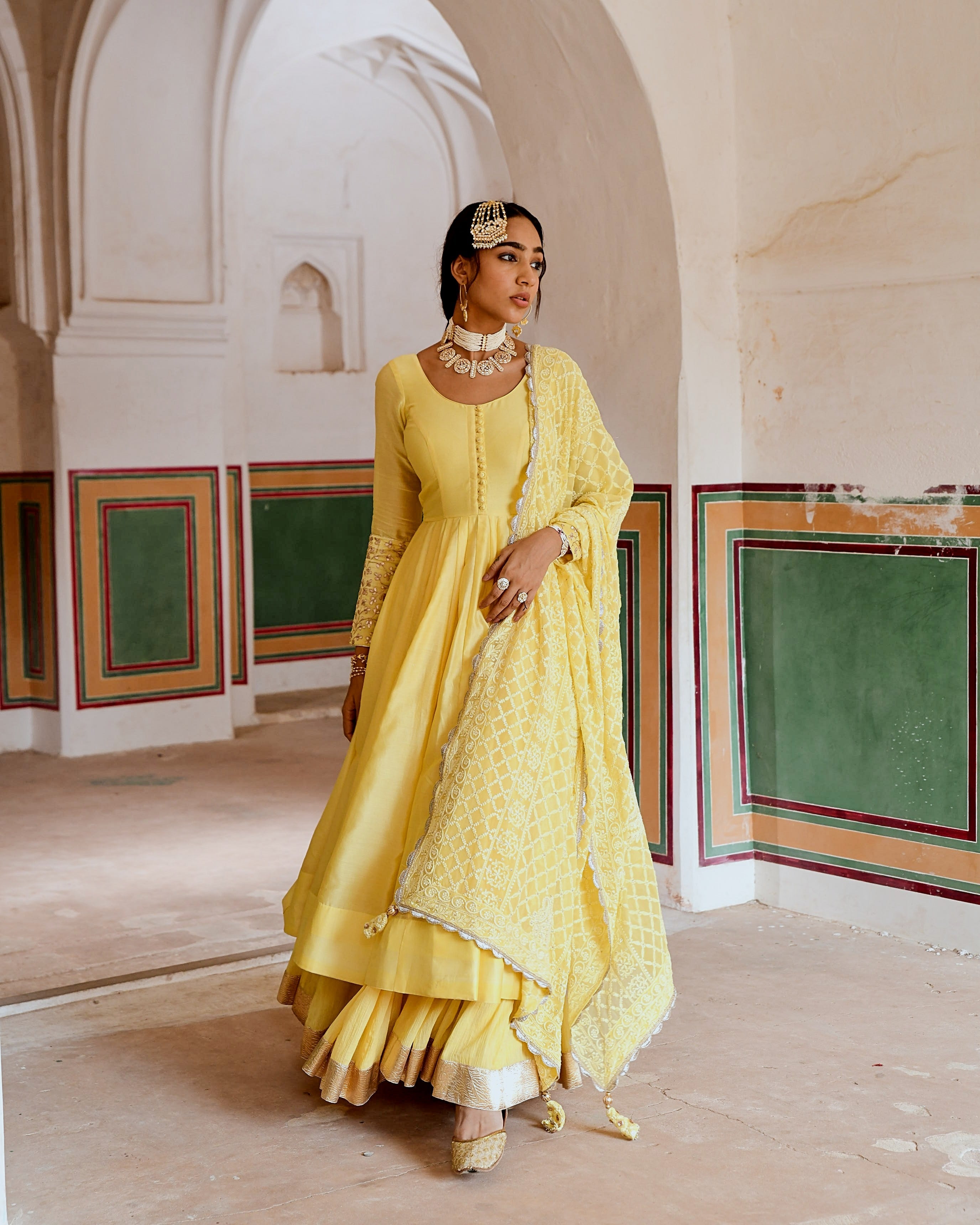 INAAYAT YELLOW ANARKALI WITH FLARED SKIRT SET