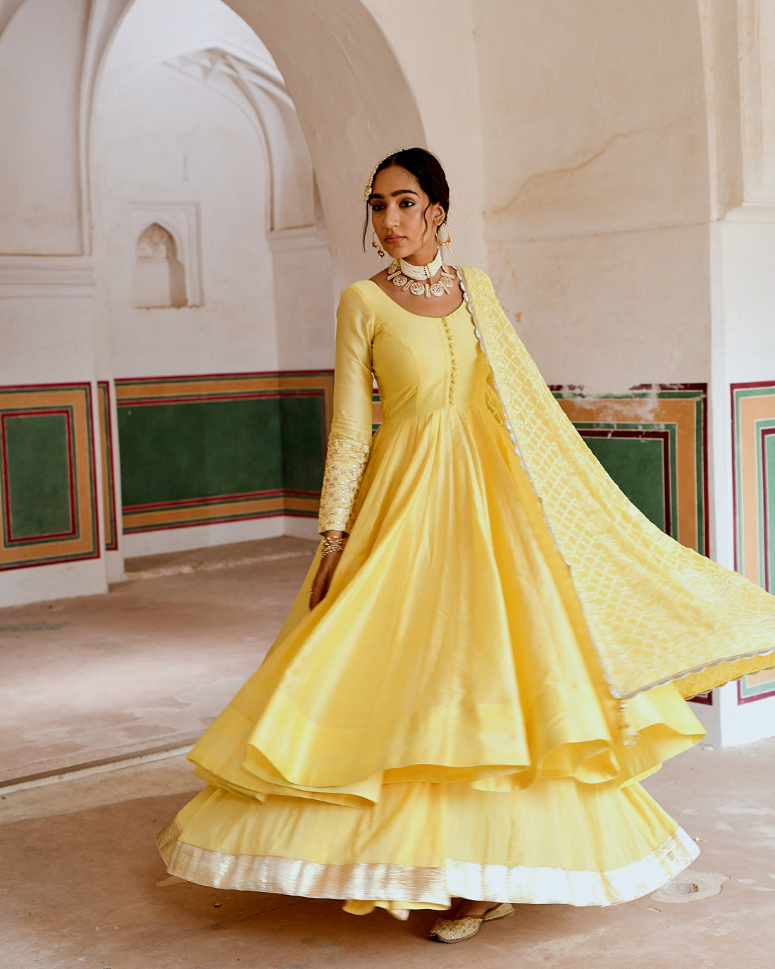 INAAYAT YELLOW ANARKALI WITH FLARED SKIRT SET