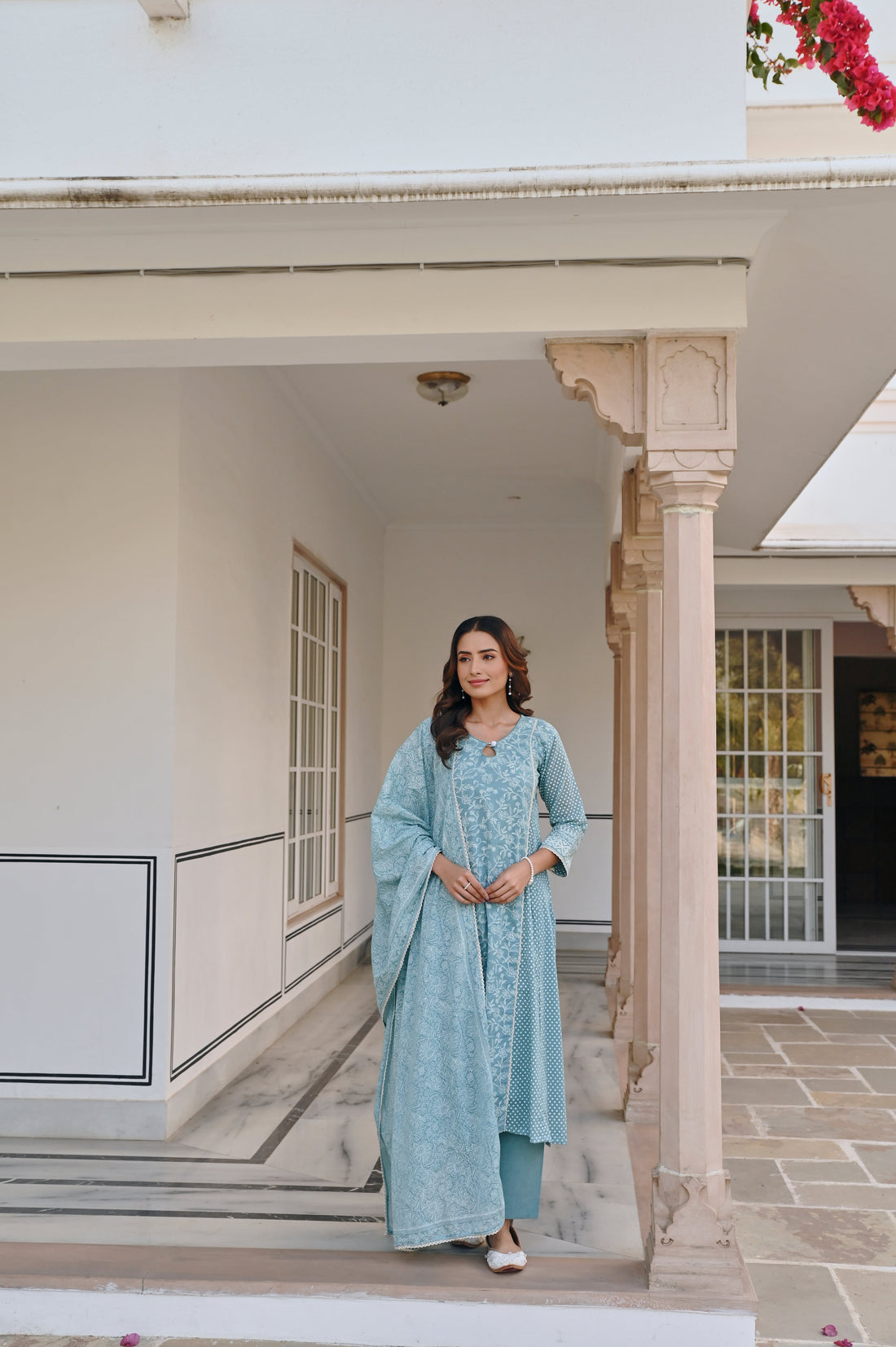 BLUE A-LINE KURTA SET