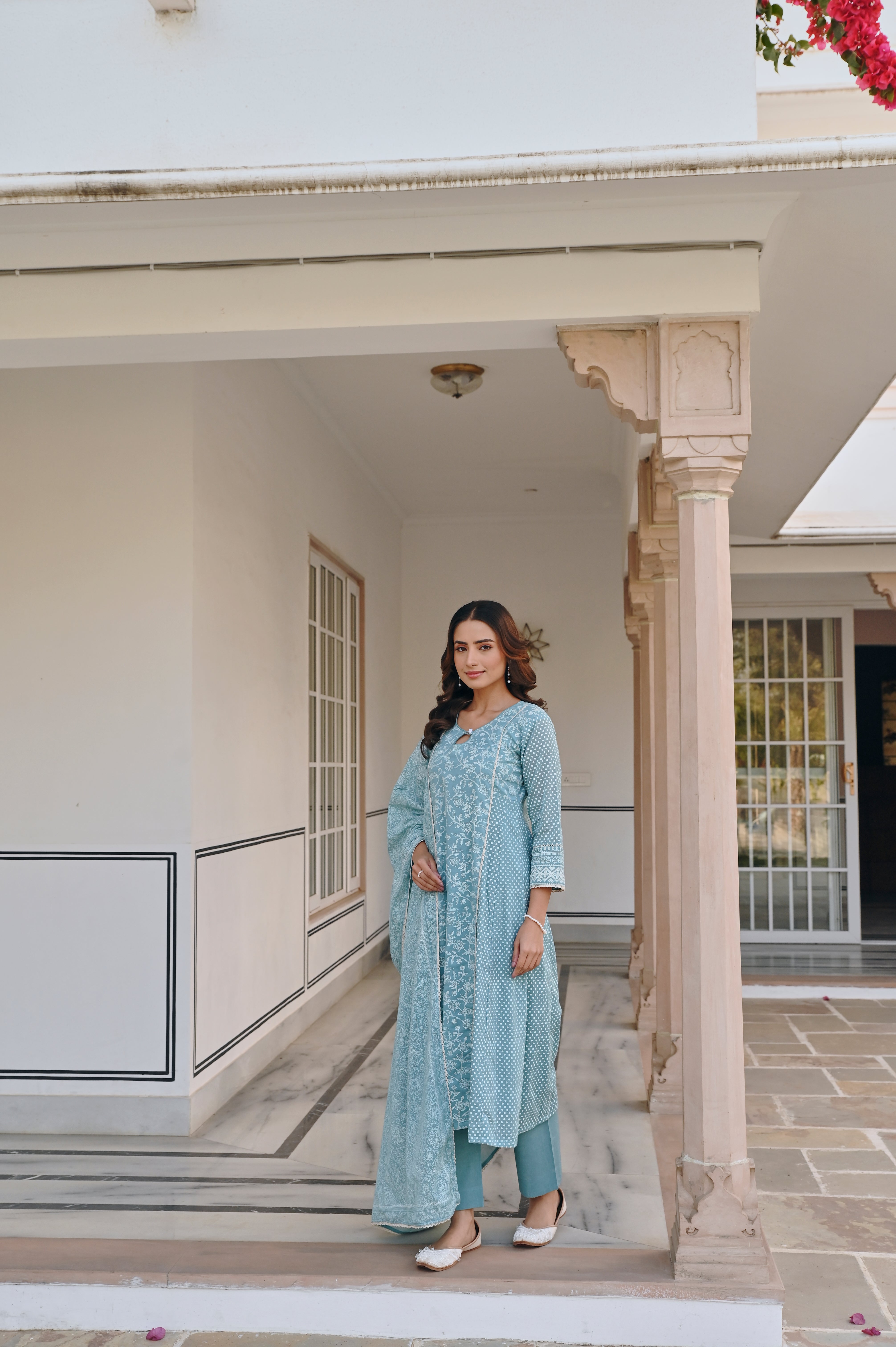 BLUE A-LINE KURTA SET