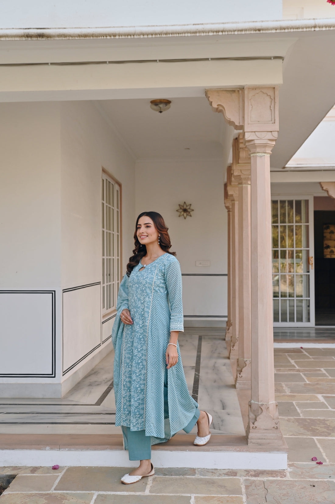BLUE A-LINE KURTA SET