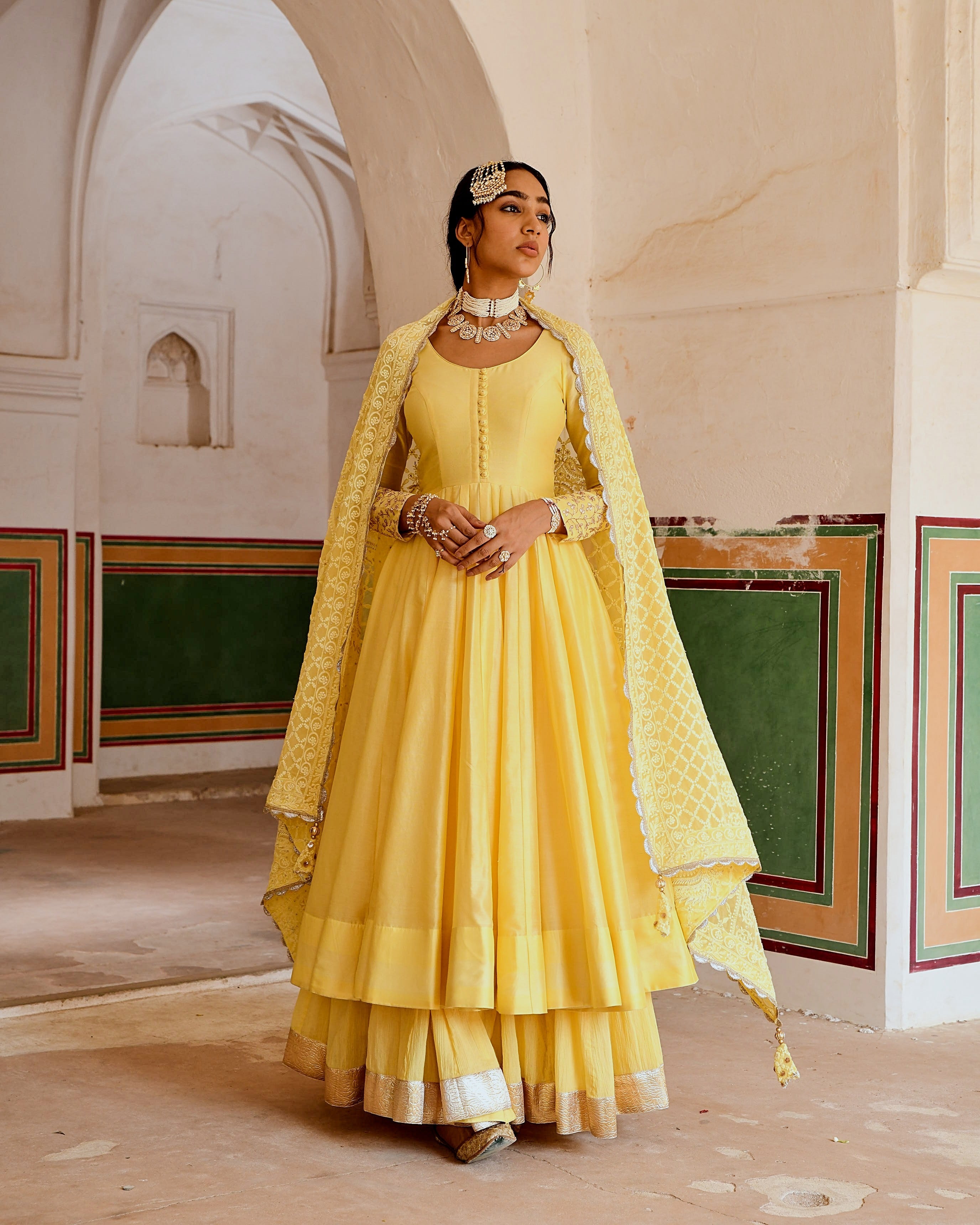 INAAYAT YELLOW ANARKALI WITH FLARED SKIRT SET