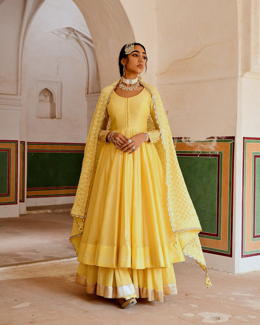 INAAYAT YELLOW ANARKALI WITH FLARED SKIRT SET